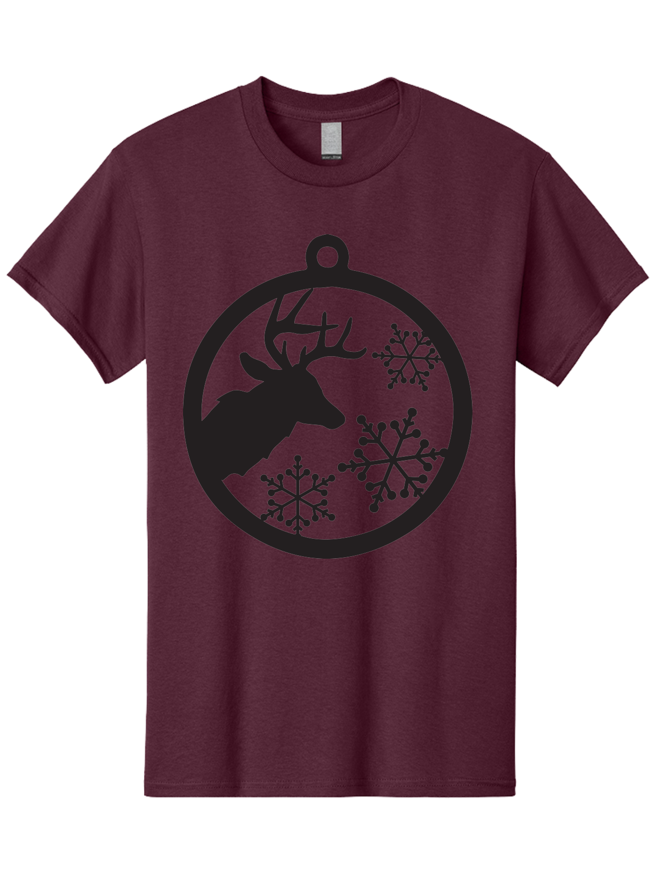 Deer-Snowflakes-Ornament Men'S Graphic Tee, 100% Cotton, Comfortable Casual Summer Wear, Machine Washable, Deer Silhouette, Snowflakes, Christmas Ornament, Winter Decoration, Festive Design, Holiday Decor, Wildlife Theme, Aac646