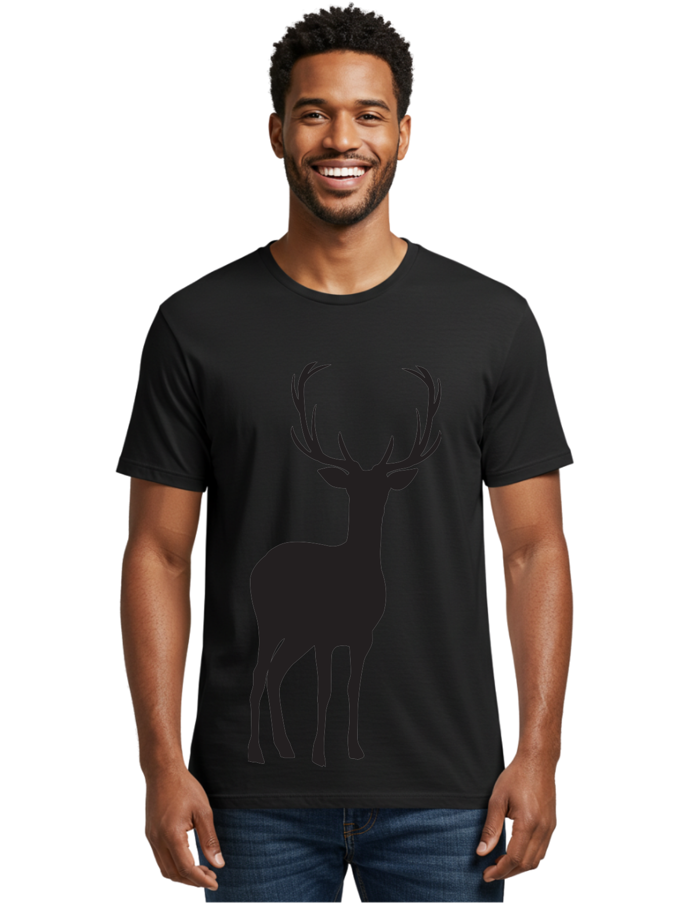 Deer Men'S Graphic Tee, 100% Cotton, Comfortable Casual Summer Wear, Machine Washable, Deer Silhouette, Majestic Stag, Wildlife Graphic, Antlers, Wild Animal, Minimalist Design, Nature-Inspired Art, Simple Illustration Aac647