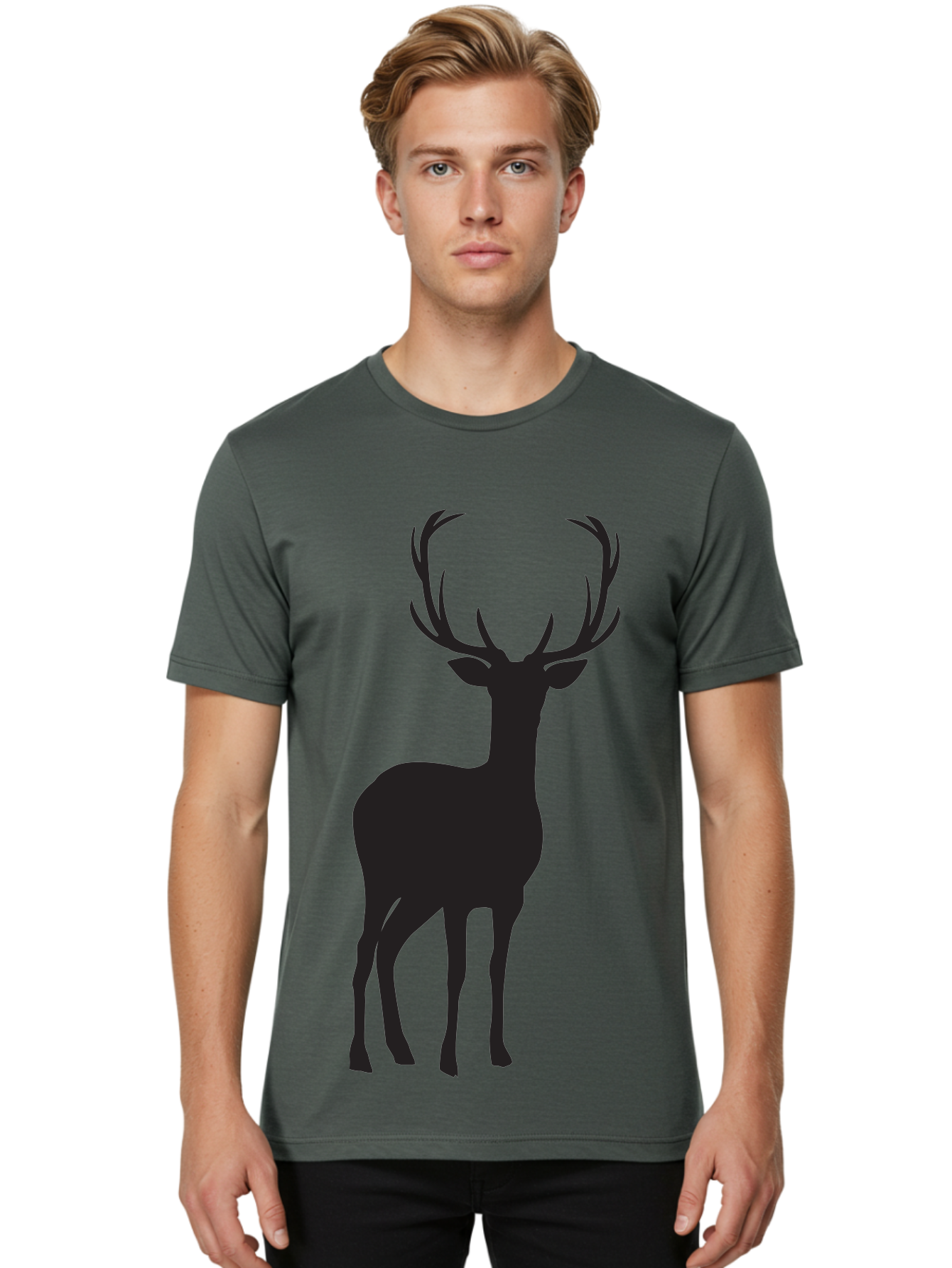 Deer Men'S Graphic Tee, 100% Cotton, Comfortable Casual Summer Wear, Machine Washable, Deer Silhouette, Majestic Stag, Wildlife Graphic, Antlers, Wild Animal, Minimalist Design, Nature-Inspired Art, Simple Illustration Aac647