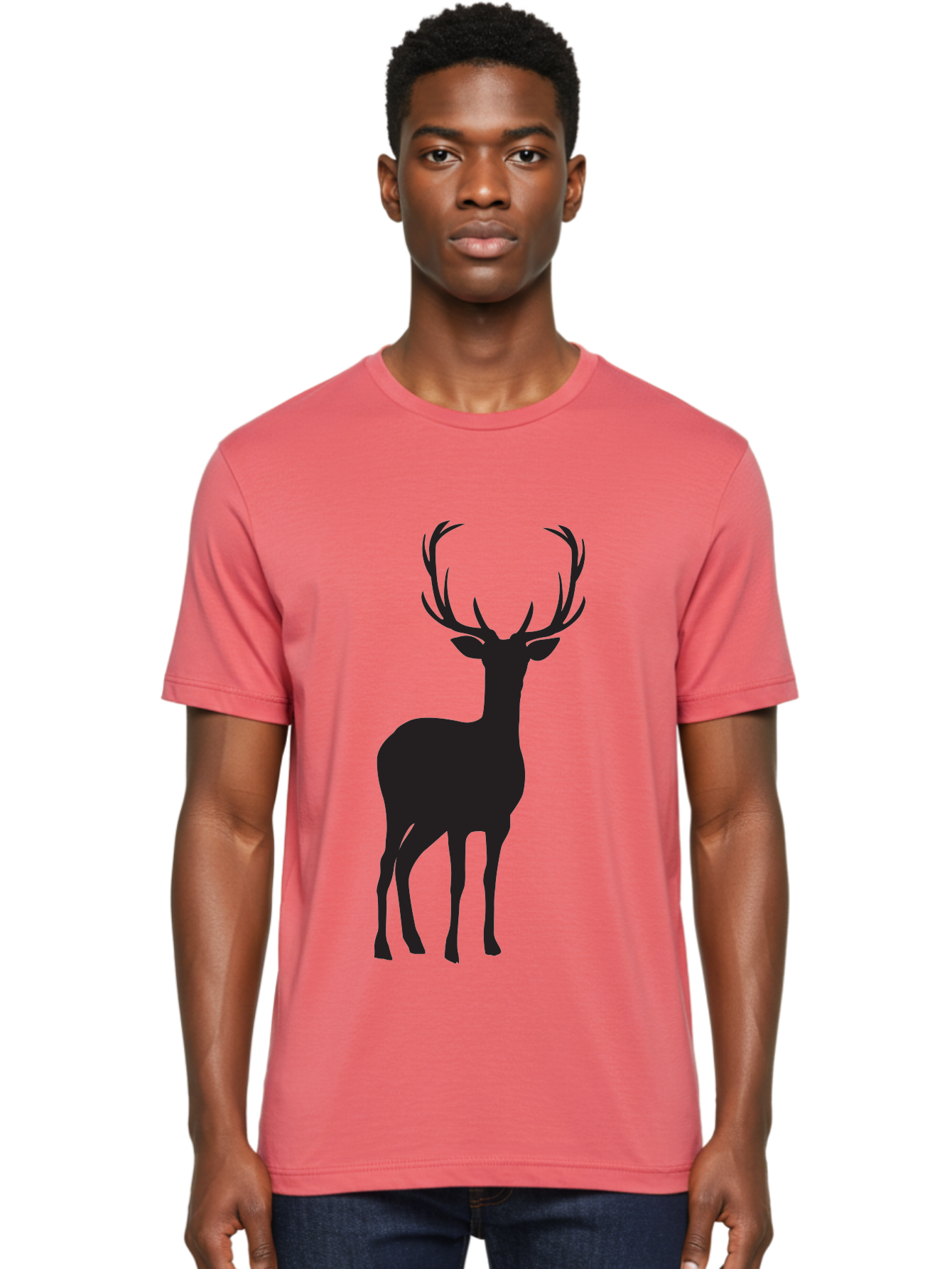 Deer Men'S Graphic Tee, 100% Cotton, Comfortable Casual Summer Wear, Machine Washable, Deer Silhouette, Majestic Stag, Wildlife Graphic, Antlers, Wild Animal, Minimalist Design, Nature-Inspired Art, Simple Illustration Aac647