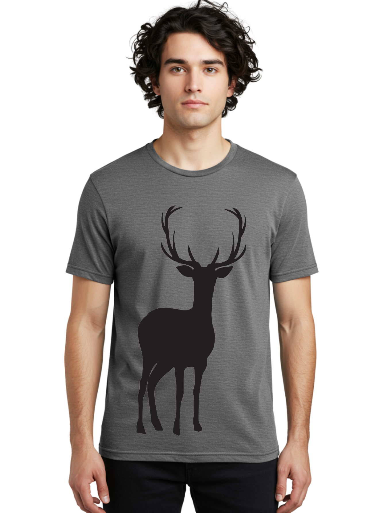 Deer Men'S Graphic Tee, 100% Cotton, Comfortable Casual Summer Wear, Machine Washable, Deer Silhouette, Majestic Stag, Wildlife Graphic, Antlers, Wild Animal, Minimalist Design, Nature-Inspired Art, Simple Illustration Aac647