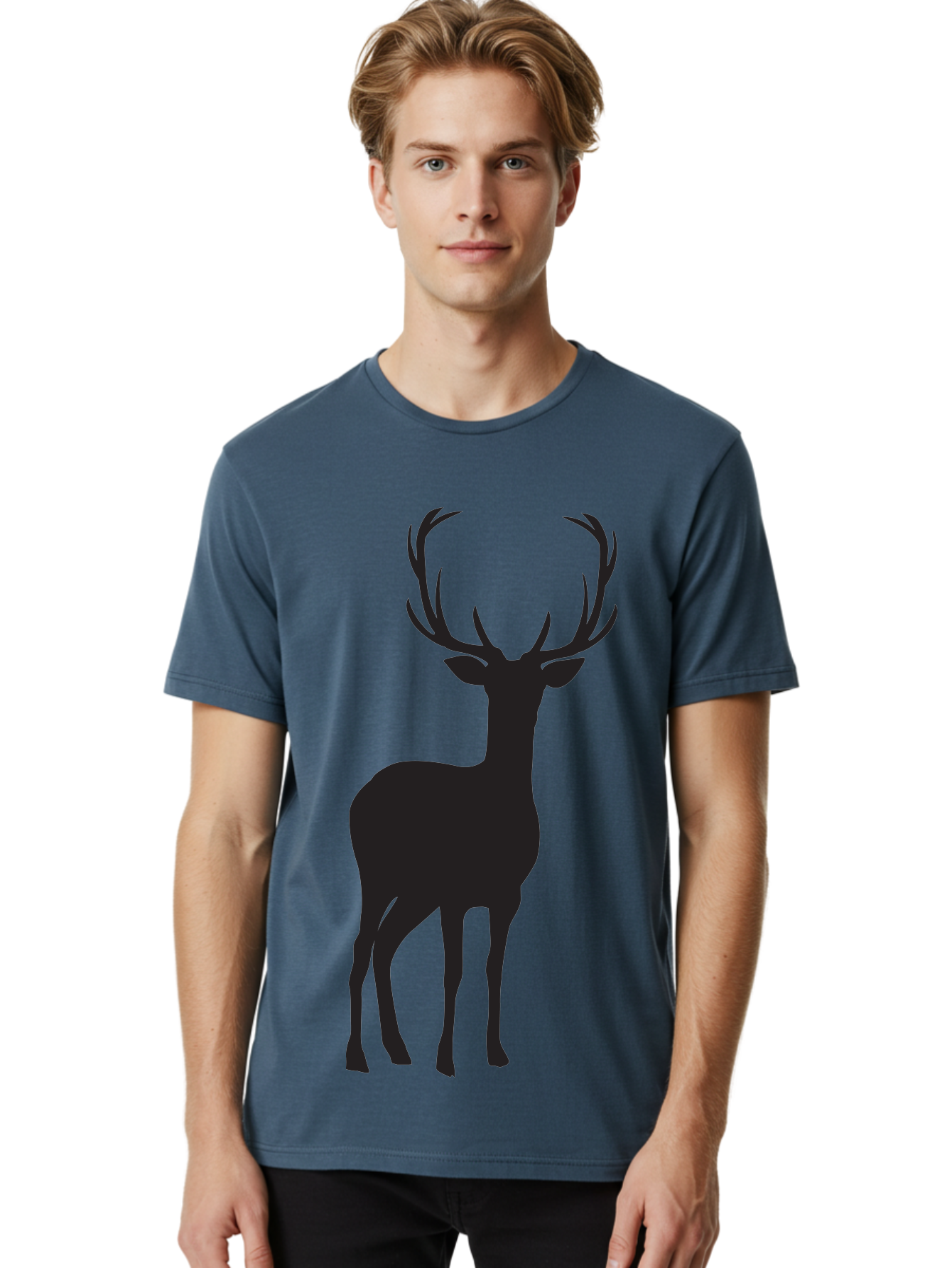 Deer Men'S Graphic Tee, 100% Cotton, Comfortable Casual Summer Wear, Machine Washable, Deer Silhouette, Majestic Stag, Wildlife Graphic, Antlers, Wild Animal, Minimalist Design, Nature-Inspired Art, Simple Illustration Aac647