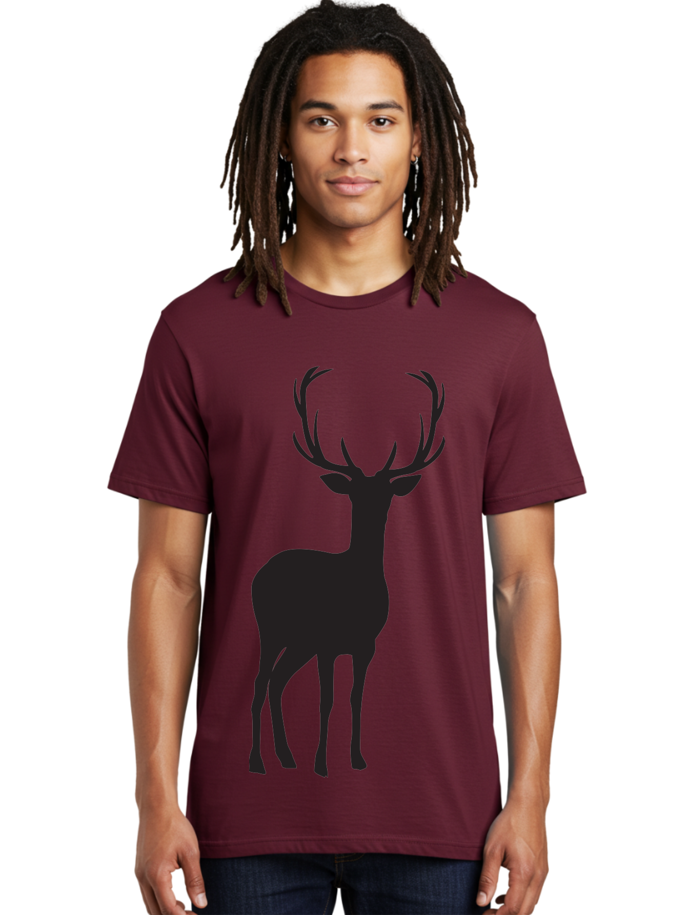 Deer Men'S Graphic Tee, 100% Cotton, Comfortable Casual Summer Wear, Machine Washable, Deer Silhouette, Majestic Stag, Wildlife Graphic, Antlers, Wild Animal, Minimalist Design, Nature-Inspired Art, Simple Illustration Aac647