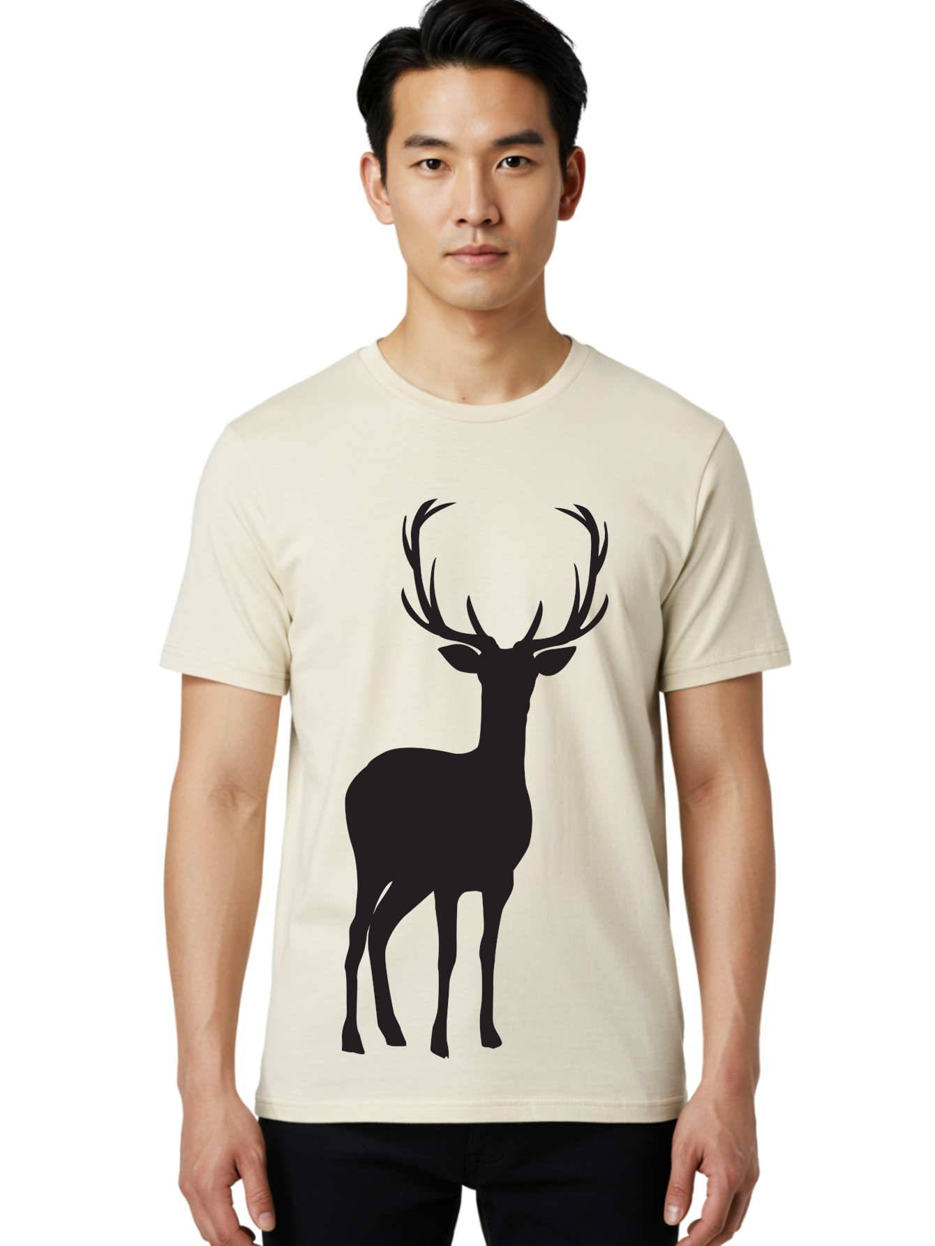 Deer Men'S Graphic Tee, 100% Cotton, Comfortable Casual Summer Wear, Machine Washable, Deer Silhouette, Majestic Stag, Wildlife Graphic, Antlers, Wild Animal, Minimalist Design, Nature-Inspired Art, Simple Illustration Aac647