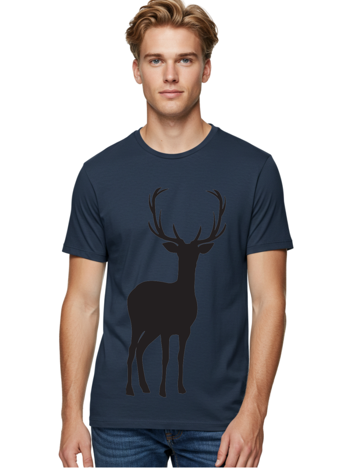 Deer Men'S Graphic Tee, 100% Cotton, Comfortable Casual Summer Wear, Machine Washable, Deer Silhouette, Majestic Stag, Wildlife Graphic, Antlers, Wild Animal, Minimalist Design, Nature-Inspired Art, Simple Illustration Aac647