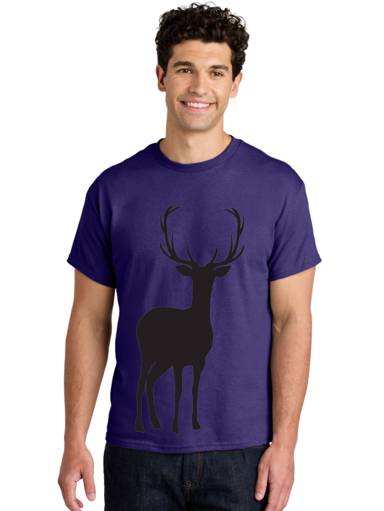 Deer Men'S Graphic Tee, 100% Cotton, Comfortable Casual Summer Wear, Machine Washable, Deer Silhouette, Majestic Stag, Wildlife Graphic, Antlers, Wild Animal, Minimalist Design, Nature-Inspired Art, Simple Illustration Aac647