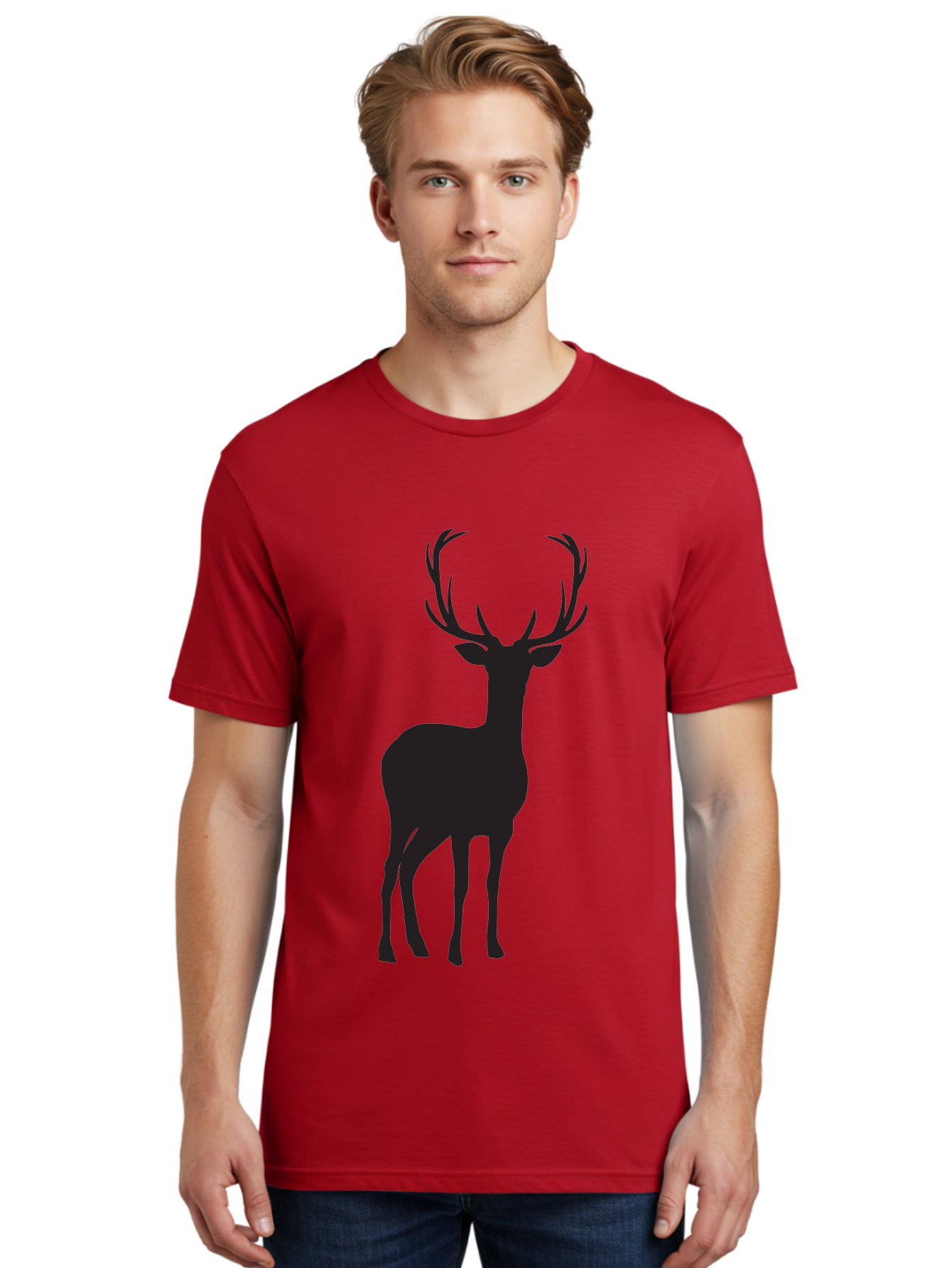 Deer Men'S Graphic Tee, 100% Cotton, Comfortable Casual Summer Wear, Machine Washable, Deer Silhouette, Majestic Stag, Wildlife Graphic, Antlers, Wild Animal, Minimalist Design, Nature-Inspired Art, Simple Illustration Aac647