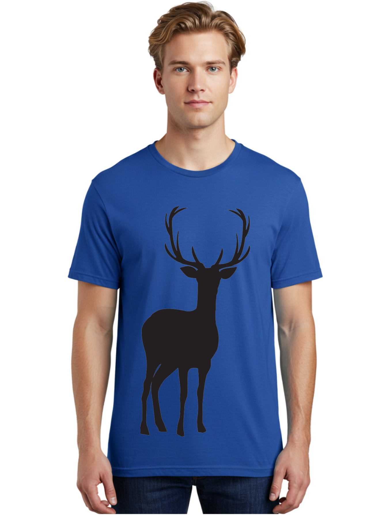 Deer Men'S Graphic Tee, 100% Cotton, Comfortable Casual Summer Wear, Machine Washable, Deer Silhouette, Majestic Stag, Wildlife Graphic, Antlers, Wild Animal, Minimalist Design, Nature-Inspired Art, Simple Illustration Aac647