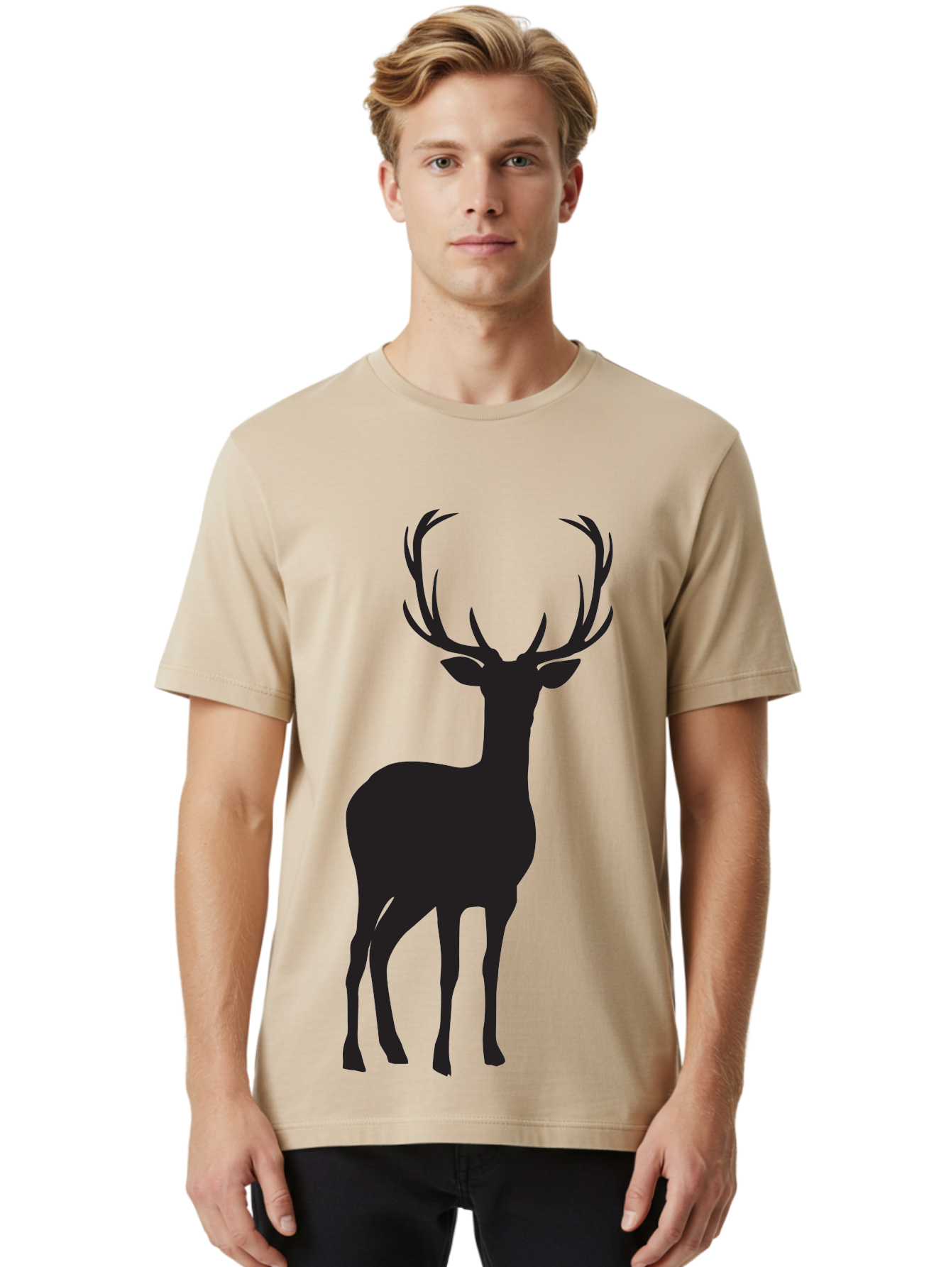 Deer Men'S Graphic Tee, 100% Cotton, Comfortable Casual Summer Wear, Machine Washable, Deer Silhouette, Majestic Stag, Wildlife Graphic, Antlers, Wild Animal, Minimalist Design, Nature-Inspired Art, Simple Illustration Aac647