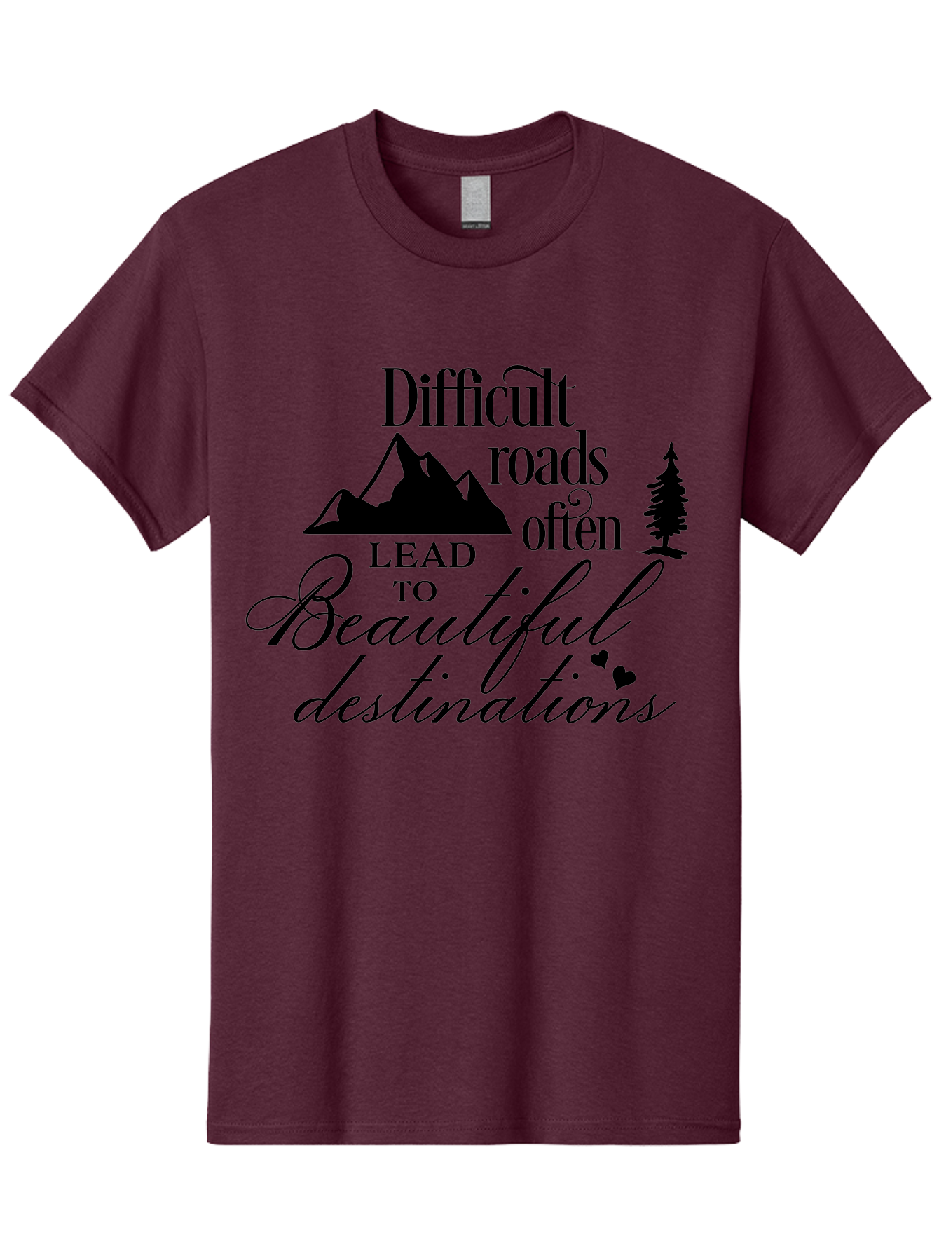 Difficult-Roads-Lead-To-Beautiful-Destinations Men'S Graphic Tee, 100% Cotton, Comfortable Casual Summer Wear, Machine Washable, Inspirational Quote, Motivational Phrase, Travel Inspiration, Mountain Landscape, Wanderlust, Adventure, Aac648