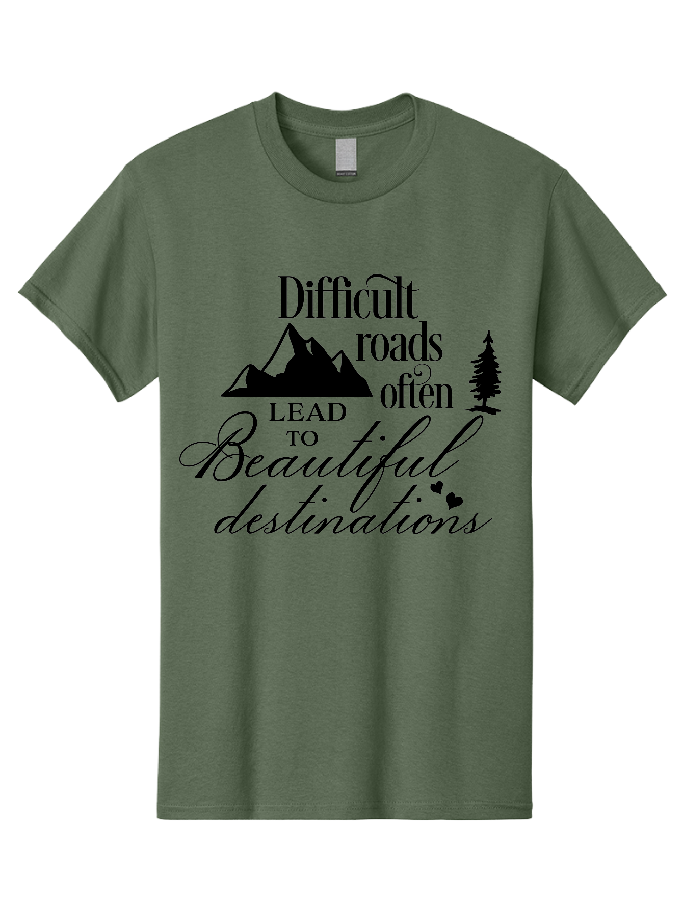Difficult-Roads-Lead-To-Beautiful-Destinations Men'S Graphic Tee, 100% Cotton, Comfortable Casual Summer Wear, Machine Washable, Inspirational Quote, Motivational Phrase, Travel Inspiration, Mountain Landscape, Wanderlust, Adventure, Aac648
