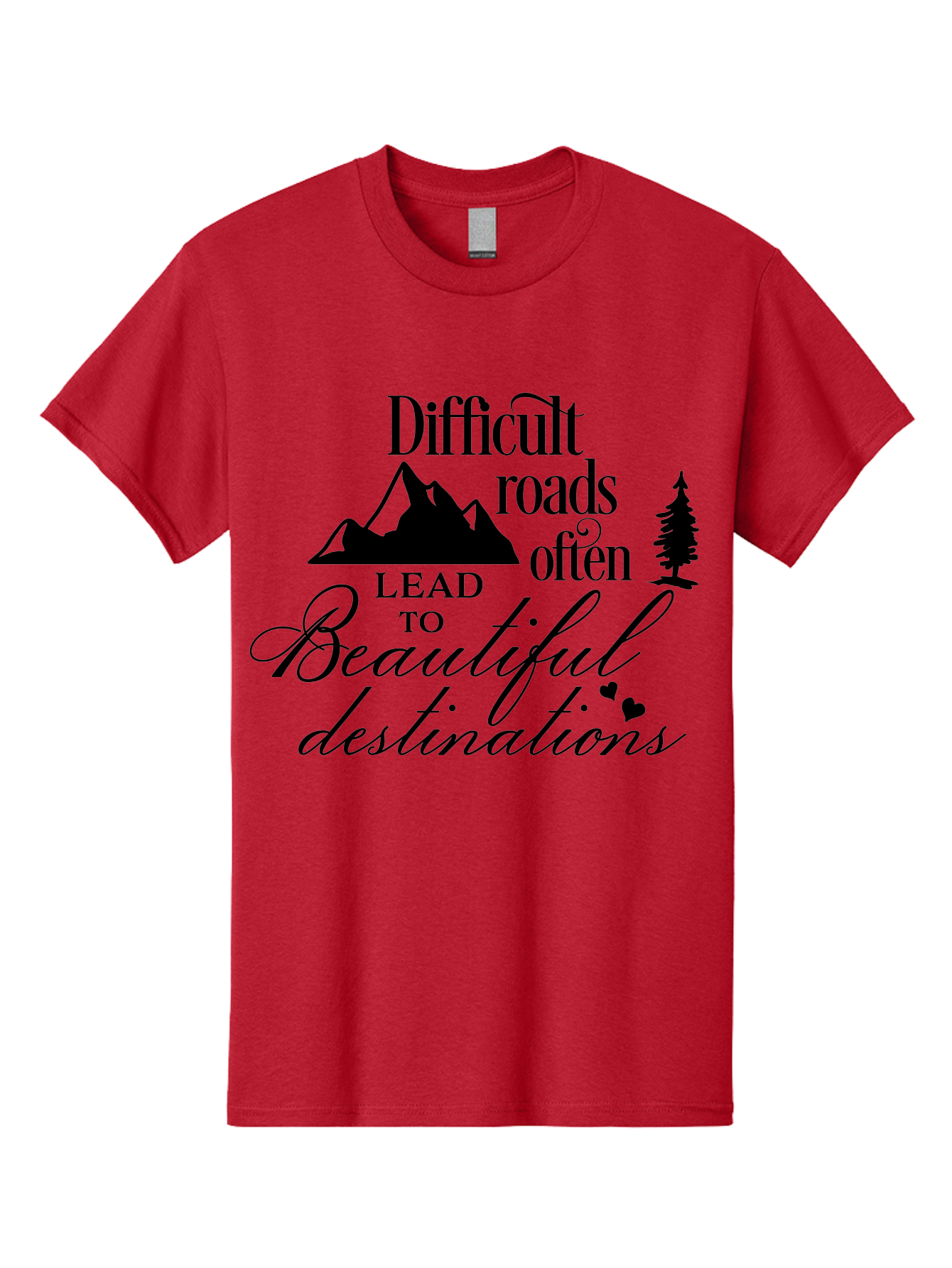 Difficult-Roads-Lead-To-Beautiful-Destinations Men'S Graphic Tee, 100% Cotton, Comfortable Casual Summer Wear, Machine Washable, Inspirational Quote, Motivational Phrase, Travel Inspiration, Mountain Landscape, Wanderlust, Adventure, Aac648