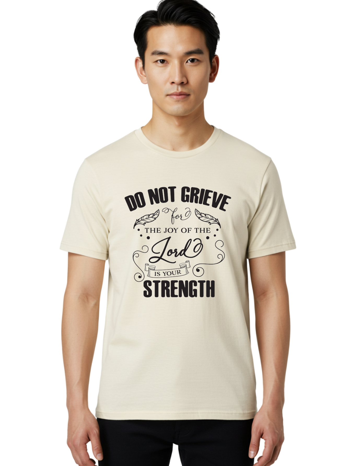 Do-Not-Grieve Men'S Graphic Tee, 100% Cotton, Comfortable Casual Summer Wear, Machine Washable, Inspirational Quote, Motivational Words, Faith-Based Message, Spiritual Guidance, Positive Affirmation, Scripture-Based, Bible Verse, Lord'S Joy, Aac649