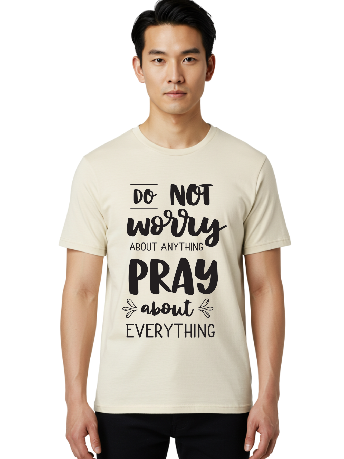 Do-Not-Worry-About-Anything-Pray-About-Everything Men'S Graphic Tee, 100% Cotton, Comfortable Casual Summer Wear, Machine Washable, Inspirational Quote, Motivational Phrase, Do Not Worry, Pray About Everything, Faith-Based Message, Aac650