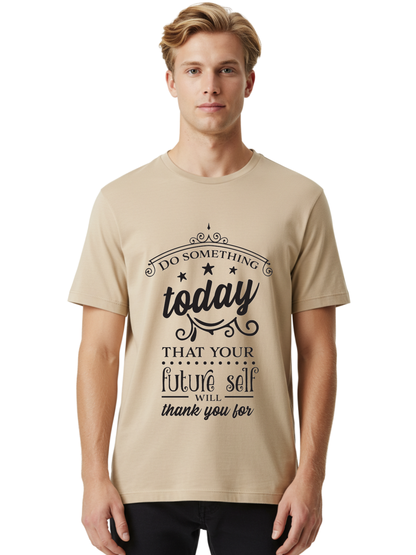 Do-Something-Today Men'S Graphic Tee, 100% Cotton, Comfortable Casual Summer Wear, Machine Washable, Motivational Quote, Inspirational Message, Future Self, Success Mindset, Productivity Tips, Goal Achievement, Personal Growth Aac651