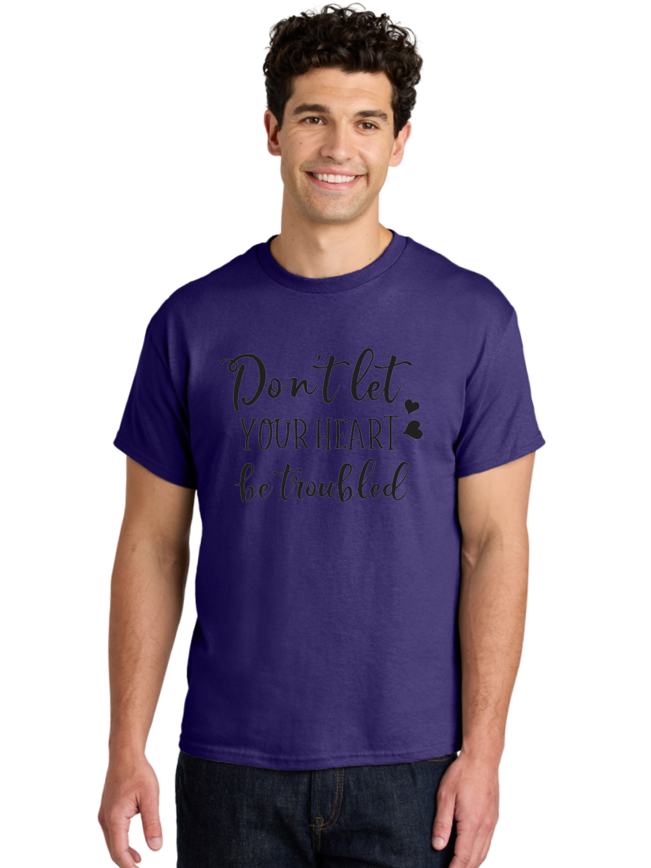 Don-T-Let-Your-Heart-Be-Troubled Men'S Graphic Tee, 100% Cotton, Comfortable Casual Summer Wear, Machine Washable, Inspirational Quote, Motivational Message, Don'T Let Your Heart Be Troubled, Heartwarming Words, Positive Affirmation, Aac654