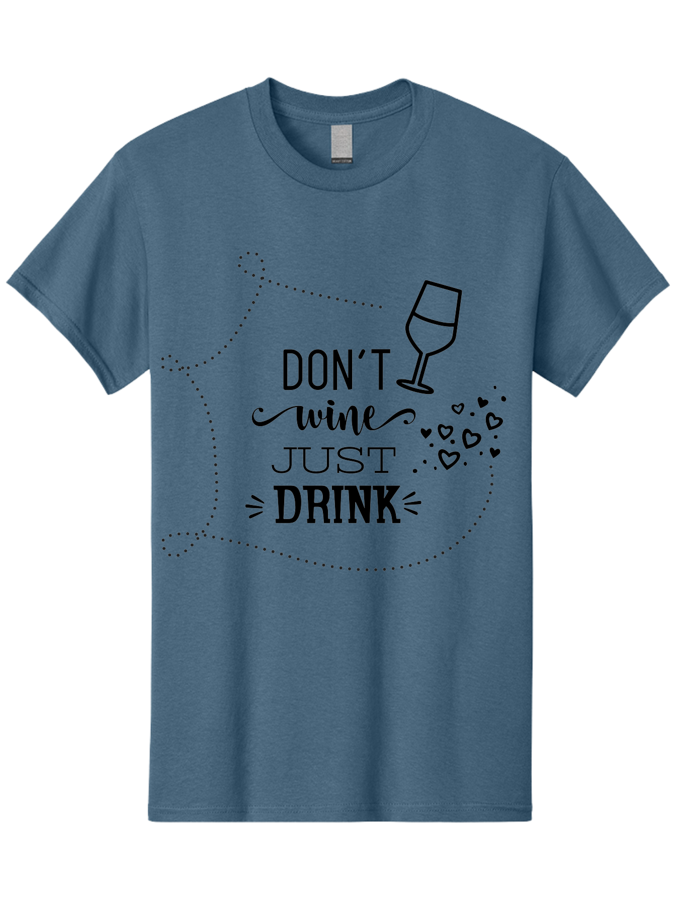 Don-T-Wine-Just-Drink Men'S Graphic Tee, 100% Cotton, Comfortable Casual Summer Wear, Machine Washable, Wine Pun, Funny Quote, Wine Lover, Wine Glass, Hearts, Playful Design, Typography Art, Wine Drinking Aac659