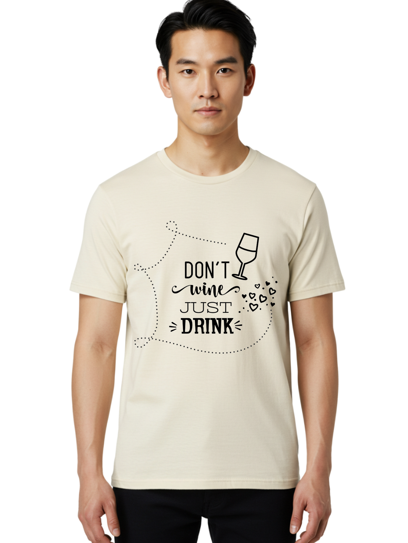 Don-T-Wine-Just-Drink Men'S Graphic Tee, 100% Cotton, Comfortable Casual Summer Wear, Machine Washable, Wine Pun, Funny Quote, Wine Lover, Wine Glass, Hearts, Playful Design, Typography Art, Wine Drinking Aac659