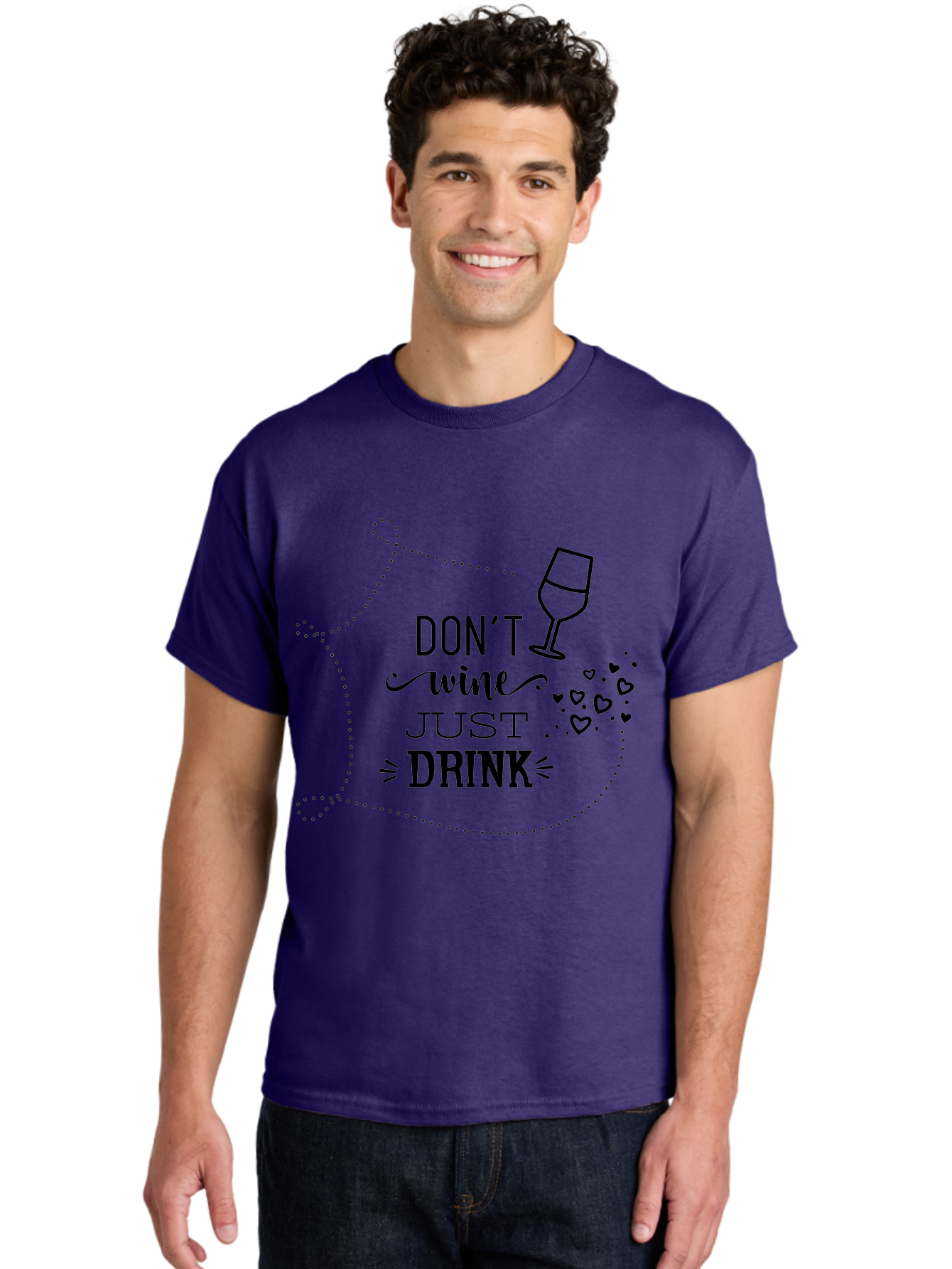Don-T-Wine-Just-Drink Men'S Graphic Tee, 100% Cotton, Comfortable Casual Summer Wear, Machine Washable, Wine Pun, Funny Quote, Wine Lover, Wine Glass, Hearts, Playful Design, Typography Art, Wine Drinking Aac659
