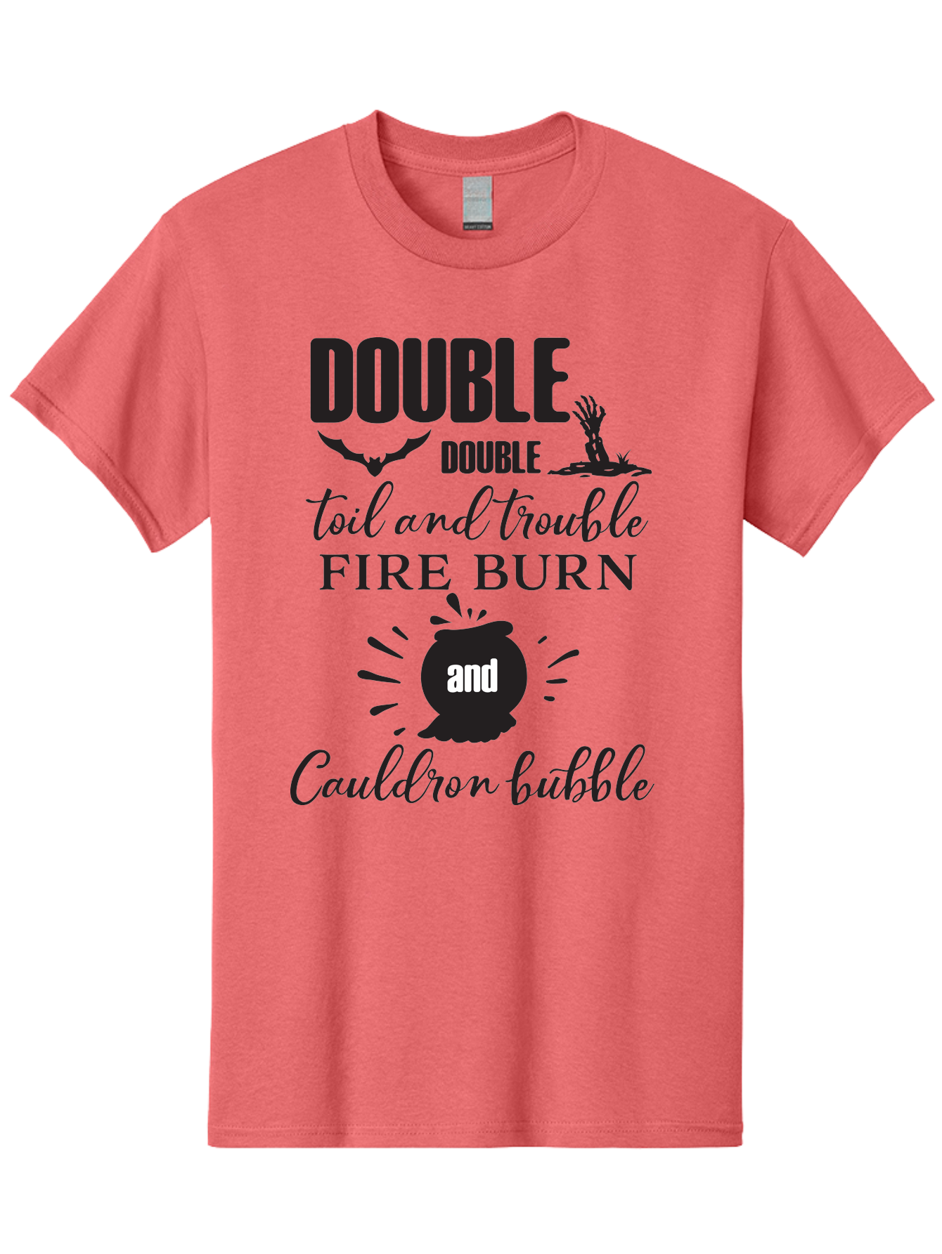 Double-Double-Toil-And-Trouble Men'S Graphic Tee, 100% Cotton, Comfortable Casual Summer Wear, Machine Washable, Halloween Quote, Witchy Vibes, Spooky Season, Macbeth Reference, Double Double Toil And Trouble, Halloween Graphics, Aac660