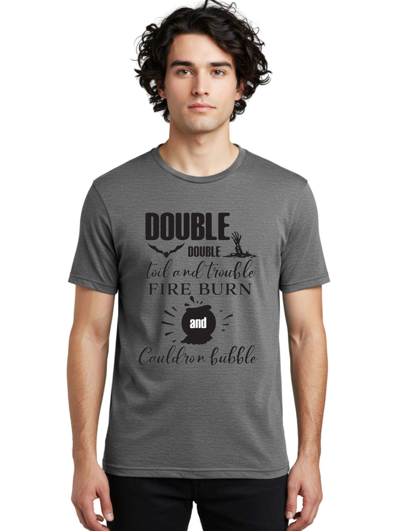 Double-Double-Toil-And-Trouble Men'S Graphic Tee, 100% Cotton, Comfortable Casual Summer Wear, Machine Washable, Halloween Quote, Witchy Vibes, Spooky Season, Macbeth Reference, Double Double Toil And Trouble, Halloween Graphics, Aac660