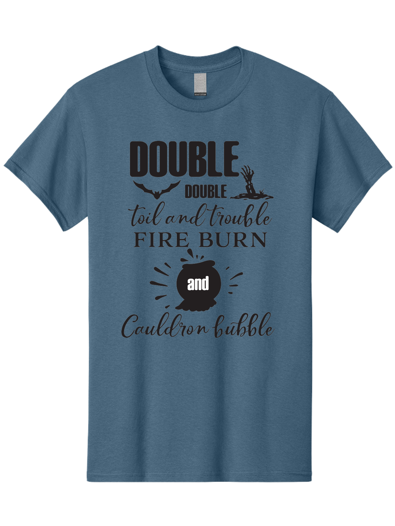 Double-Double-Toil-And-Trouble Men'S Graphic Tee, 100% Cotton, Comfortable Casual Summer Wear, Machine Washable, Halloween Quote, Witchy Vibes, Spooky Season, Macbeth Reference, Double Double Toil And Trouble, Halloween Graphics, Aac660