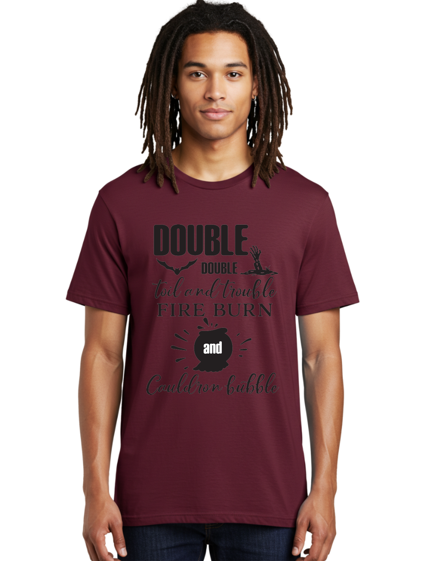 Double-Double-Toil-And-Trouble Men'S Graphic Tee, 100% Cotton, Comfortable Casual Summer Wear, Machine Washable, Halloween Quote, Witchy Vibes, Spooky Season, Macbeth Reference, Double Double Toil And Trouble, Halloween Graphics, Aac660