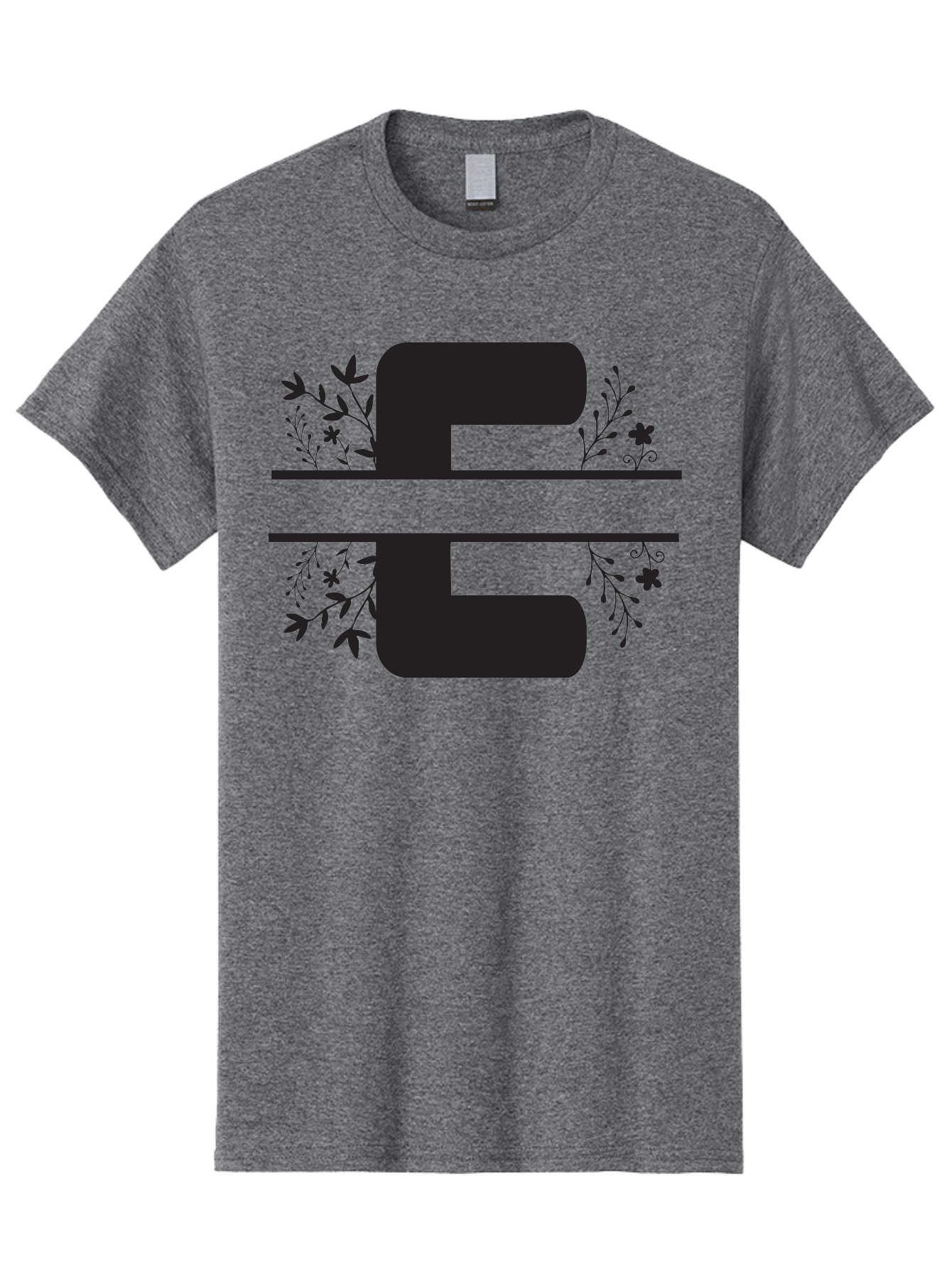 E-1 Men'S Graphic Tee, 100% Cotton, Comfortable Casual Summer Wear, Machine Washable, Floral Designs, Leafy Patterns, Bold Typography, Decorative Elements, Black Silhouettes, Elegant Lettering, Floral Motifs Aac664