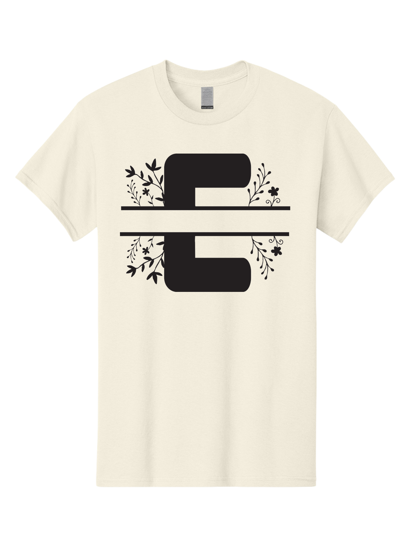 E-1 Men'S Graphic Tee, 100% Cotton, Comfortable Casual Summer Wear, Machine Washable, Floral Designs, Leafy Patterns, Bold Typography, Decorative Elements, Black Silhouettes, Elegant Lettering, Floral Motifs Aac664