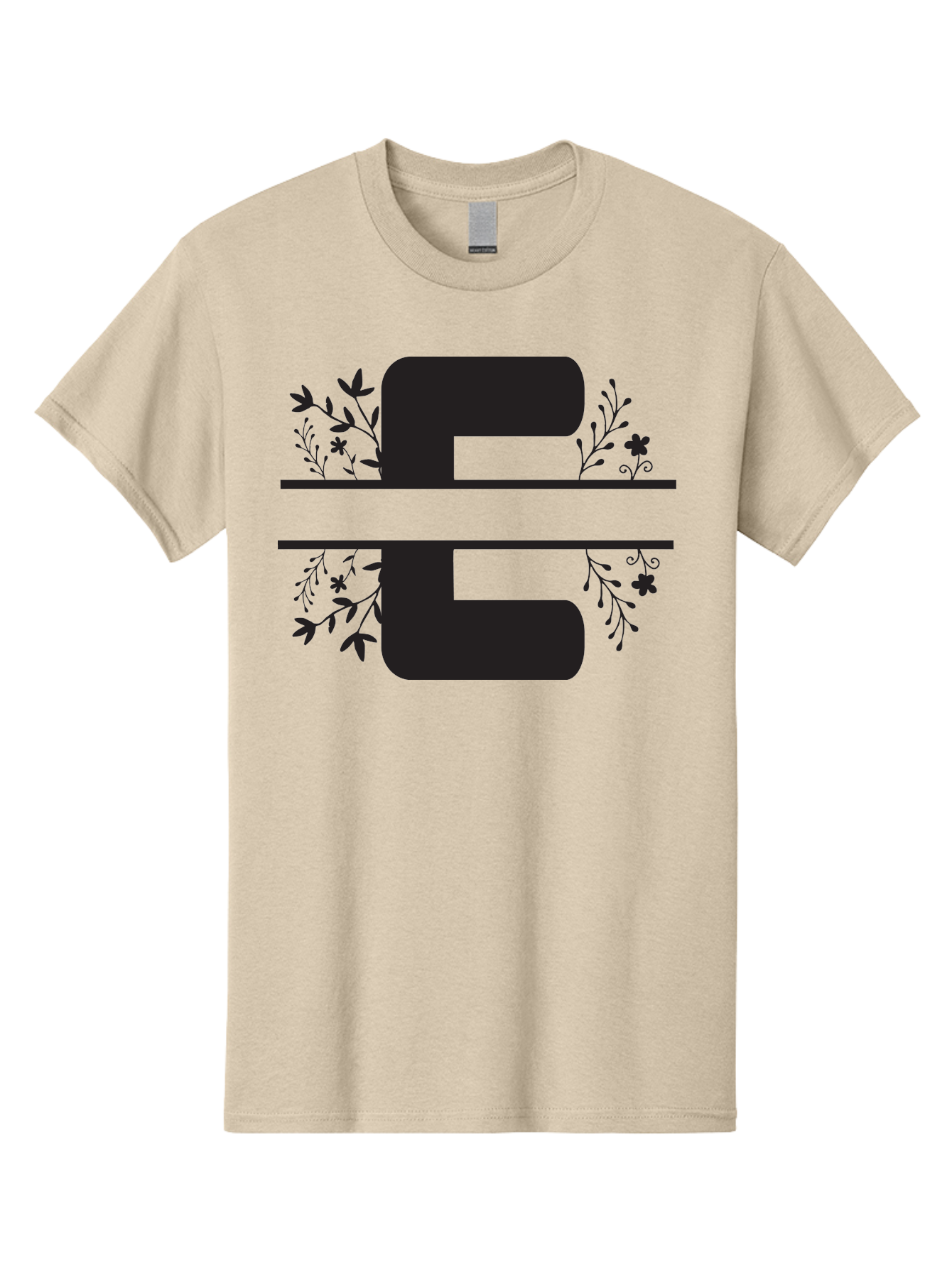 E-1 Men'S Graphic Tee, 100% Cotton, Comfortable Casual Summer Wear, Machine Washable, Floral Designs, Leafy Patterns, Bold Typography, Decorative Elements, Black Silhouettes, Elegant Lettering, Floral Motifs Aac664