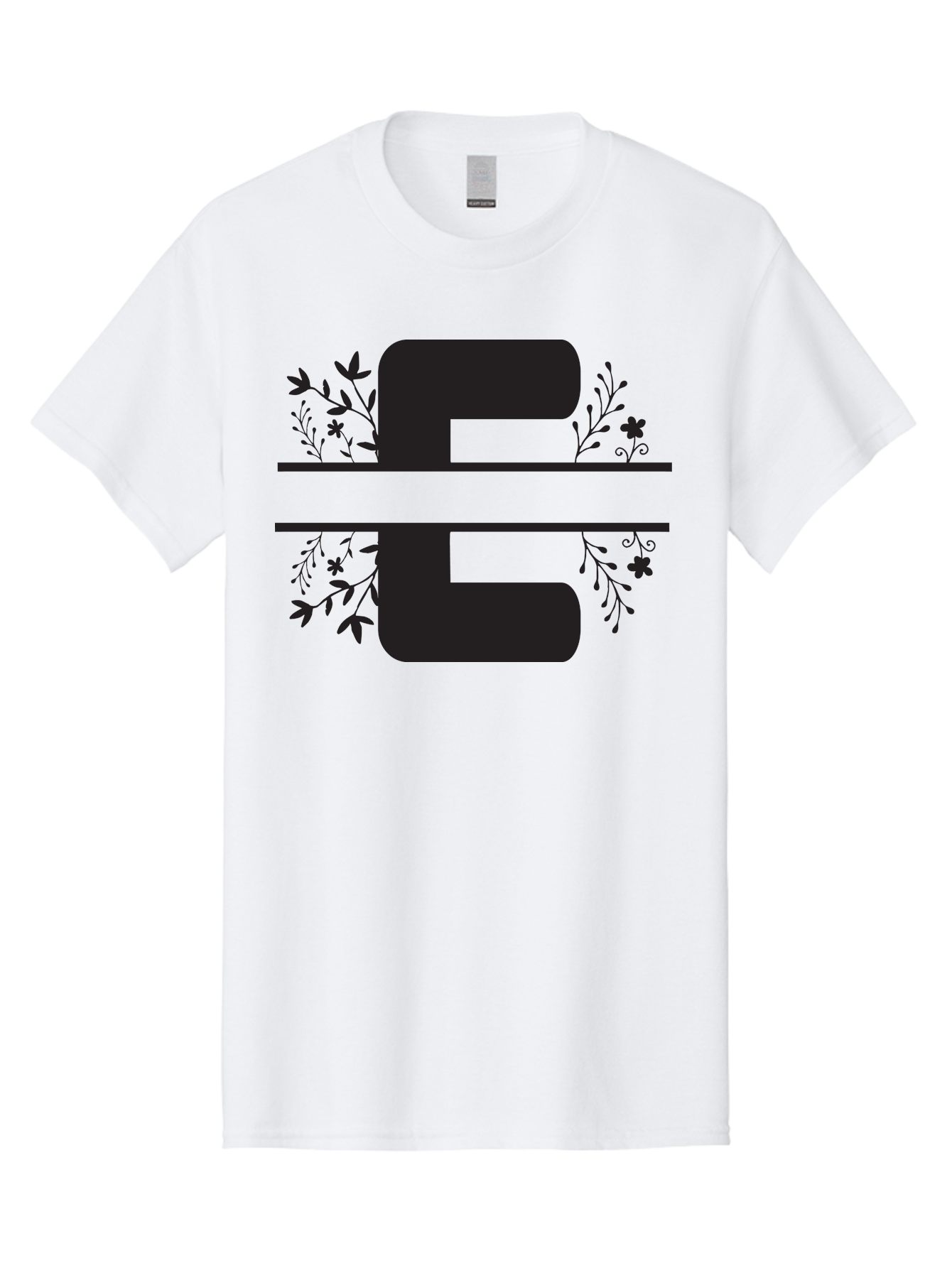 E-1 Men'S Graphic Tee, 100% Cotton, Comfortable Casual Summer Wear, Machine Washable, Floral Designs, Leafy Patterns, Bold Typography, Decorative Elements, Black Silhouettes, Elegant Lettering, Floral Motifs Aac664