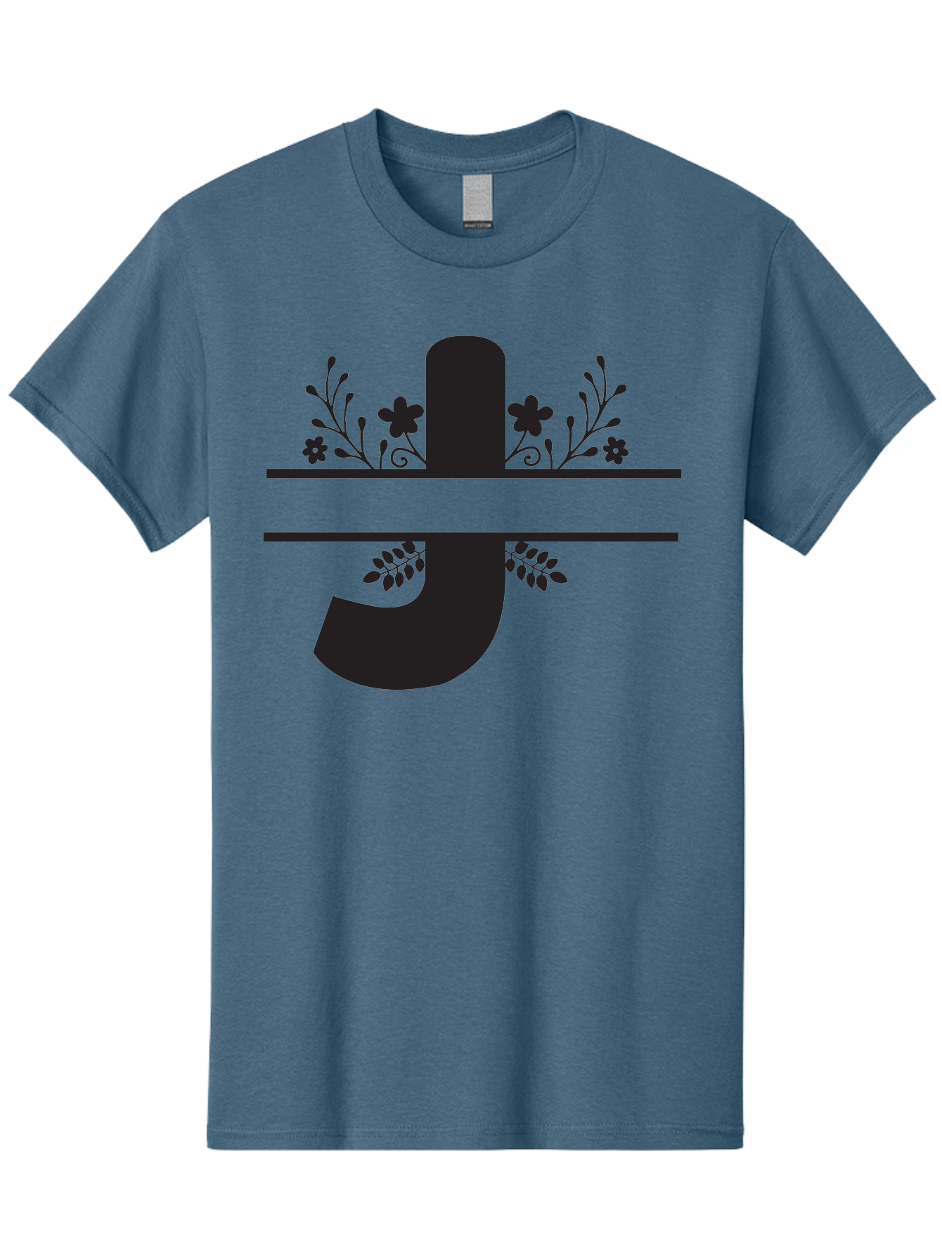 E-Symbol Men'S Graphic Tee, 100% Cotton, Comfortable Casual Summer Wear, Machine Washable, Floral Alphabet, Decorative Letter, Black And Green, Bold Font, Flowers And Leaves, Elegant Design, Stylized Lettering, Unique Typography Aac666