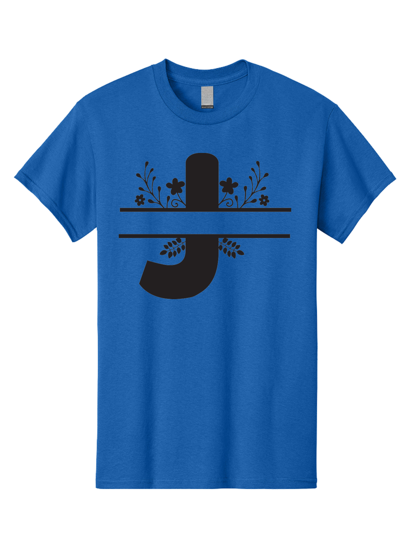 E-Symbol Men'S Graphic Tee, 100% Cotton, Comfortable Casual Summer Wear, Machine Washable, Floral Alphabet, Decorative Letter, Black And Green, Bold Font, Flowers And Leaves, Elegant Design, Stylized Lettering, Unique Typography Aac666