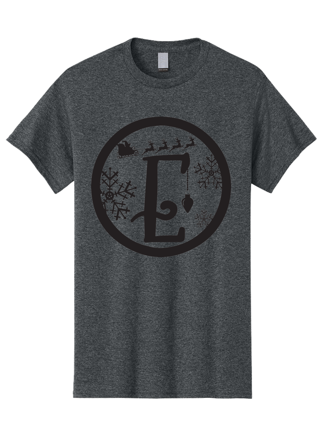 E Men'S Graphic Tee, 100% Cotton, Comfortable Casual Summer Wear, Machine Washable, Christmas Monogram, Festive Alphabet, Santa'S Sleigh, Reindeer In Flight, Snowflakes, Hanging Ornament, Holiday Decor, Winter Wonderland, Festive Design, Aac667