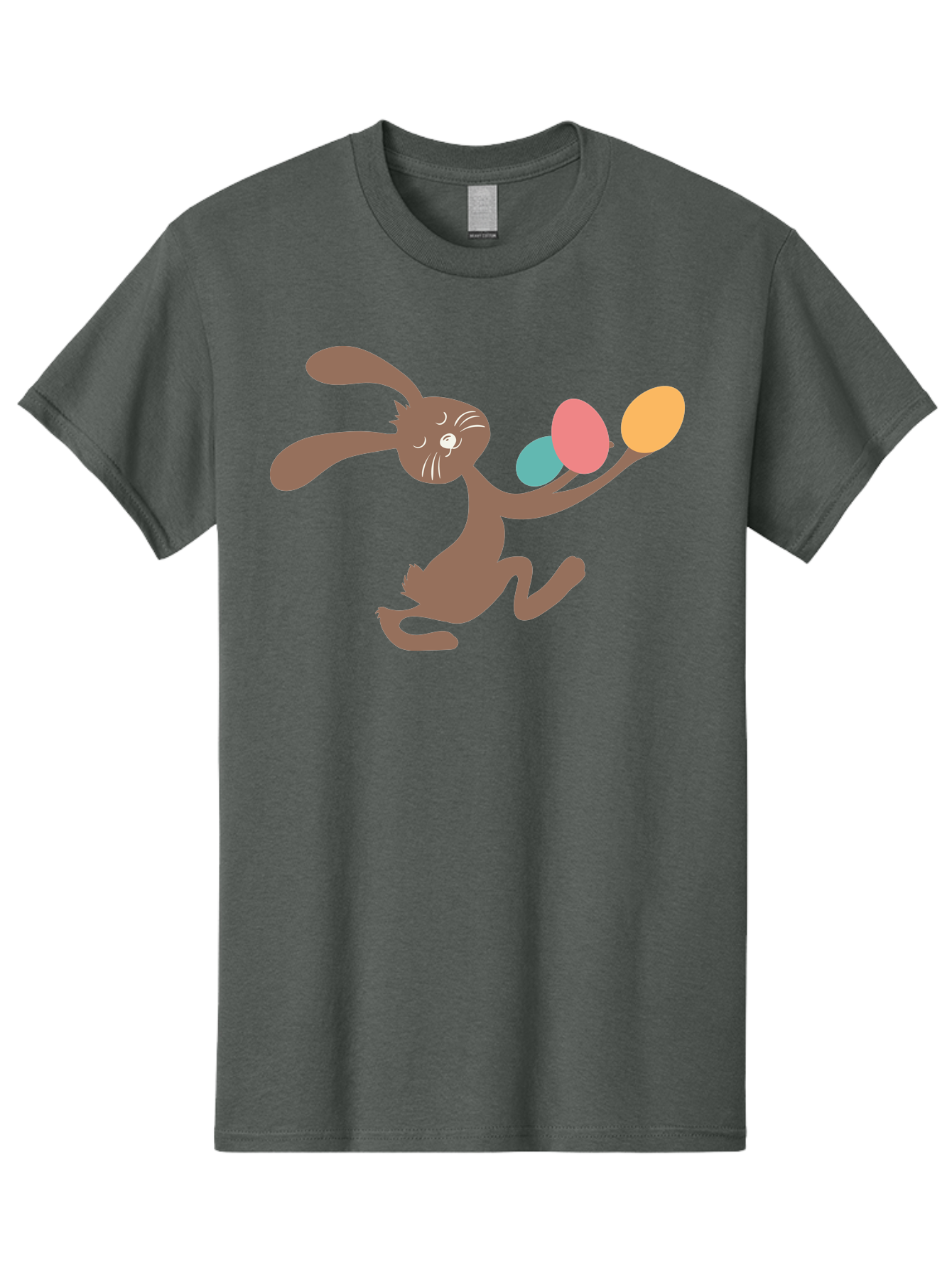 Easter-Bunny Men'S Graphic Tee, 100% Cotton, Comfortable Casual Summer Wear, Machine Washable, Cartoon Bunny, Easter Eggs, Pastel Colors, Playful Rabbit, Spring Celebration, Easter Holiday, Colorful Eggs, Festive Scene Aac668