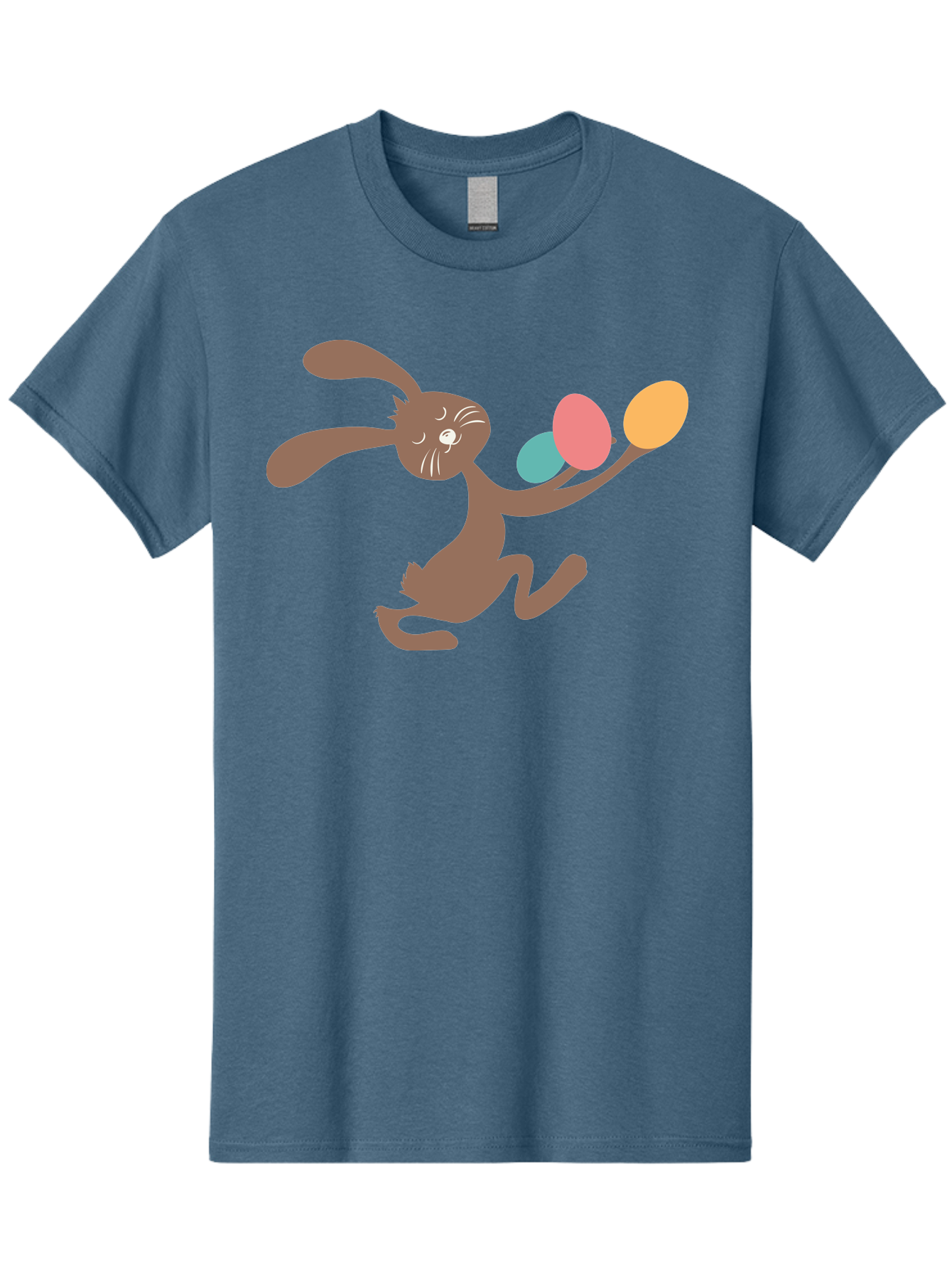 Easter-Bunny Men'S Graphic Tee, 100% Cotton, Comfortable Casual Summer Wear, Machine Washable, Cartoon Bunny, Easter Eggs, Pastel Colors, Playful Rabbit, Spring Celebration, Easter Holiday, Colorful Eggs, Festive Scene Aac668