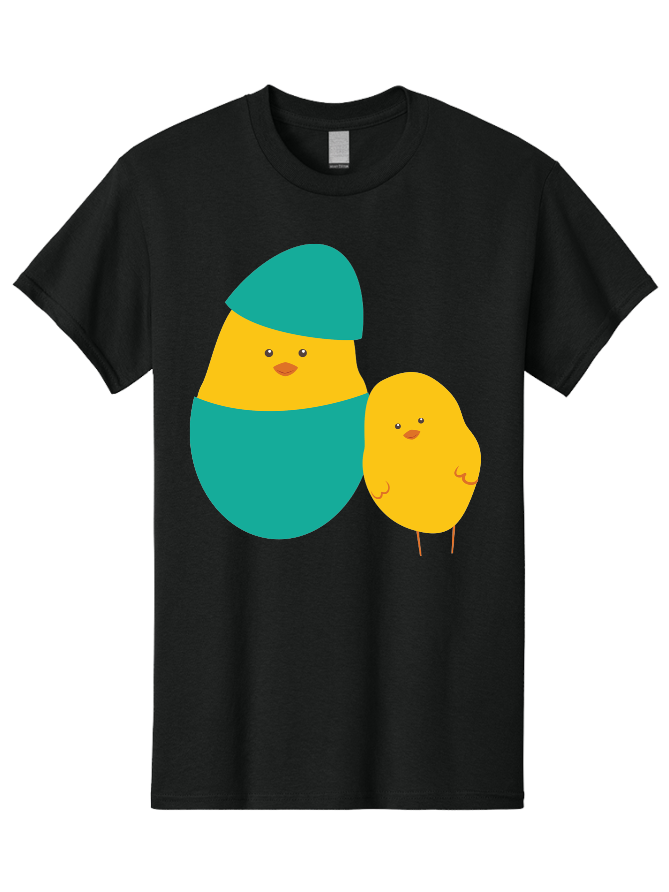 Easter-Chick-And-Hatching-Chick Men'S Graphic Tee, 100% Cotton, Comfortable Casual Summer Wear, Machine Washable, Hatching Chick, Yellow Chick, Cartoon Character, Teal Egg, Newborn Animal, Cute Illustration, Nursery Art, Easter Theme, Aac669