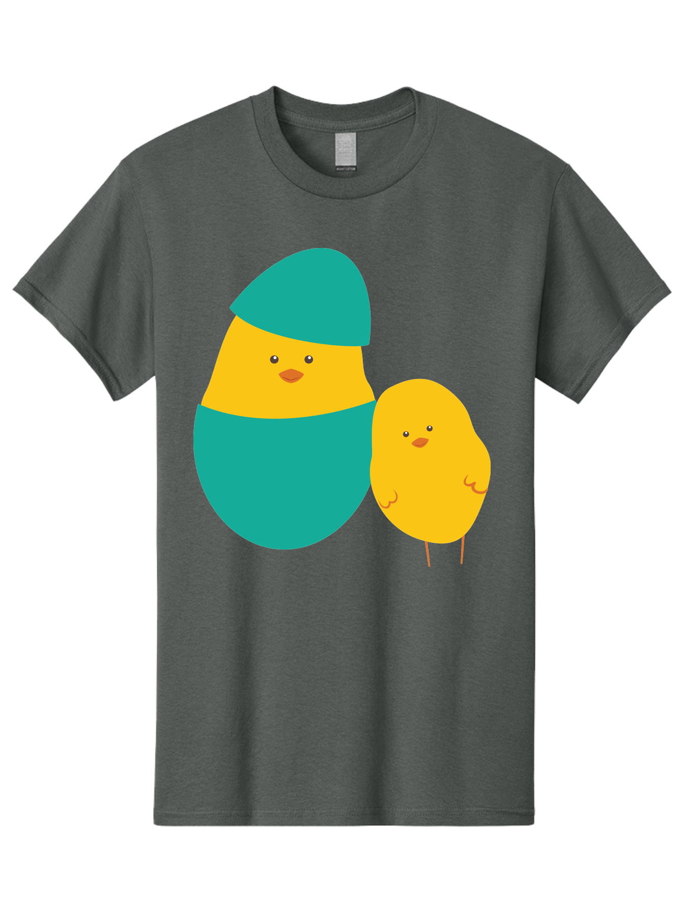 Easter-Chick-And-Hatching-Chick Men'S Graphic Tee, 100% Cotton, Comfortable Casual Summer Wear, Machine Washable, Hatching Chick, Yellow Chick, Cartoon Character, Teal Egg, Newborn Animal, Cute Illustration, Nursery Art, Easter Theme, Aac669