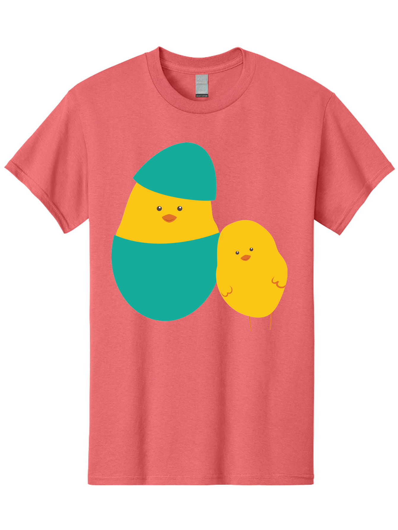Easter-Chick-And-Hatching-Chick Men'S Graphic Tee, 100% Cotton, Comfortable Casual Summer Wear, Machine Washable, Hatching Chick, Yellow Chick, Cartoon Character, Teal Egg, Newborn Animal, Cute Illustration, Nursery Art, Easter Theme, Aac669