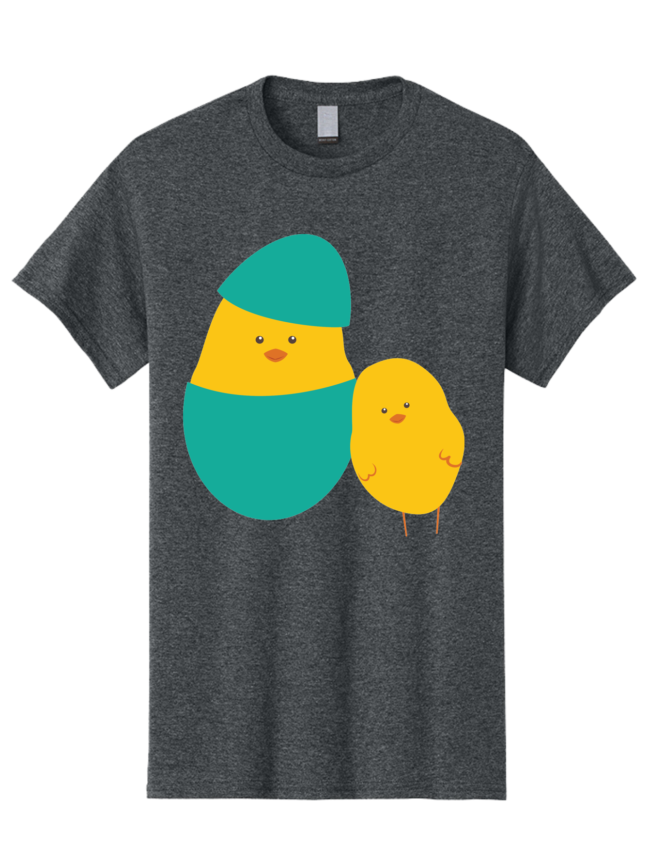 Easter-Chick-And-Hatching-Chick Men'S Graphic Tee, 100% Cotton, Comfortable Casual Summer Wear, Machine Washable, Hatching Chick, Yellow Chick, Cartoon Character, Teal Egg, Newborn Animal, Cute Illustration, Nursery Art, Easter Theme, Aac669