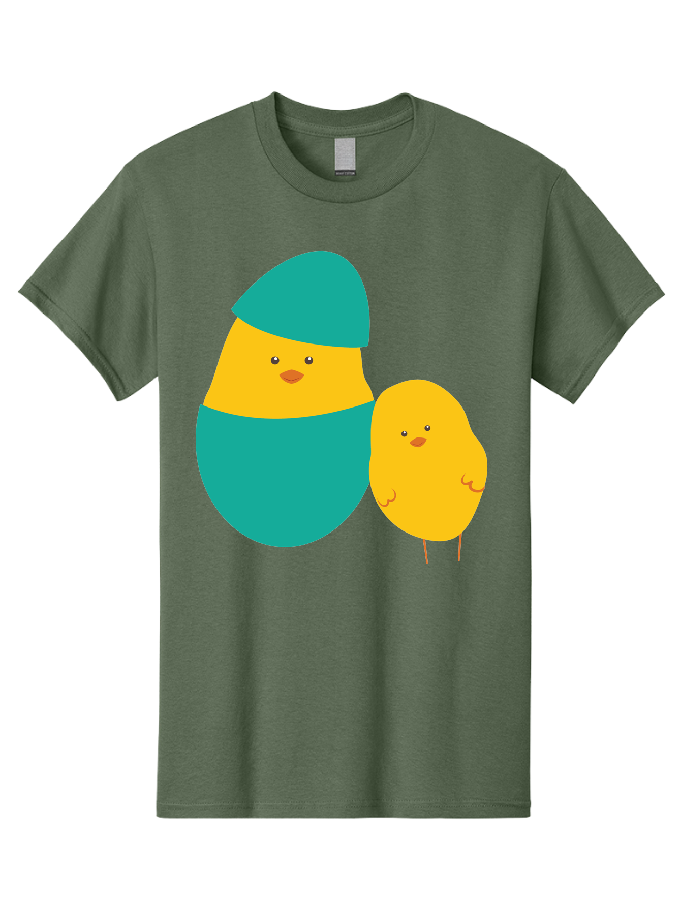 Easter-Chick-And-Hatching-Chick Men'S Graphic Tee, 100% Cotton, Comfortable Casual Summer Wear, Machine Washable, Hatching Chick, Yellow Chick, Cartoon Character, Teal Egg, Newborn Animal, Cute Illustration, Nursery Art, Easter Theme, Aac669