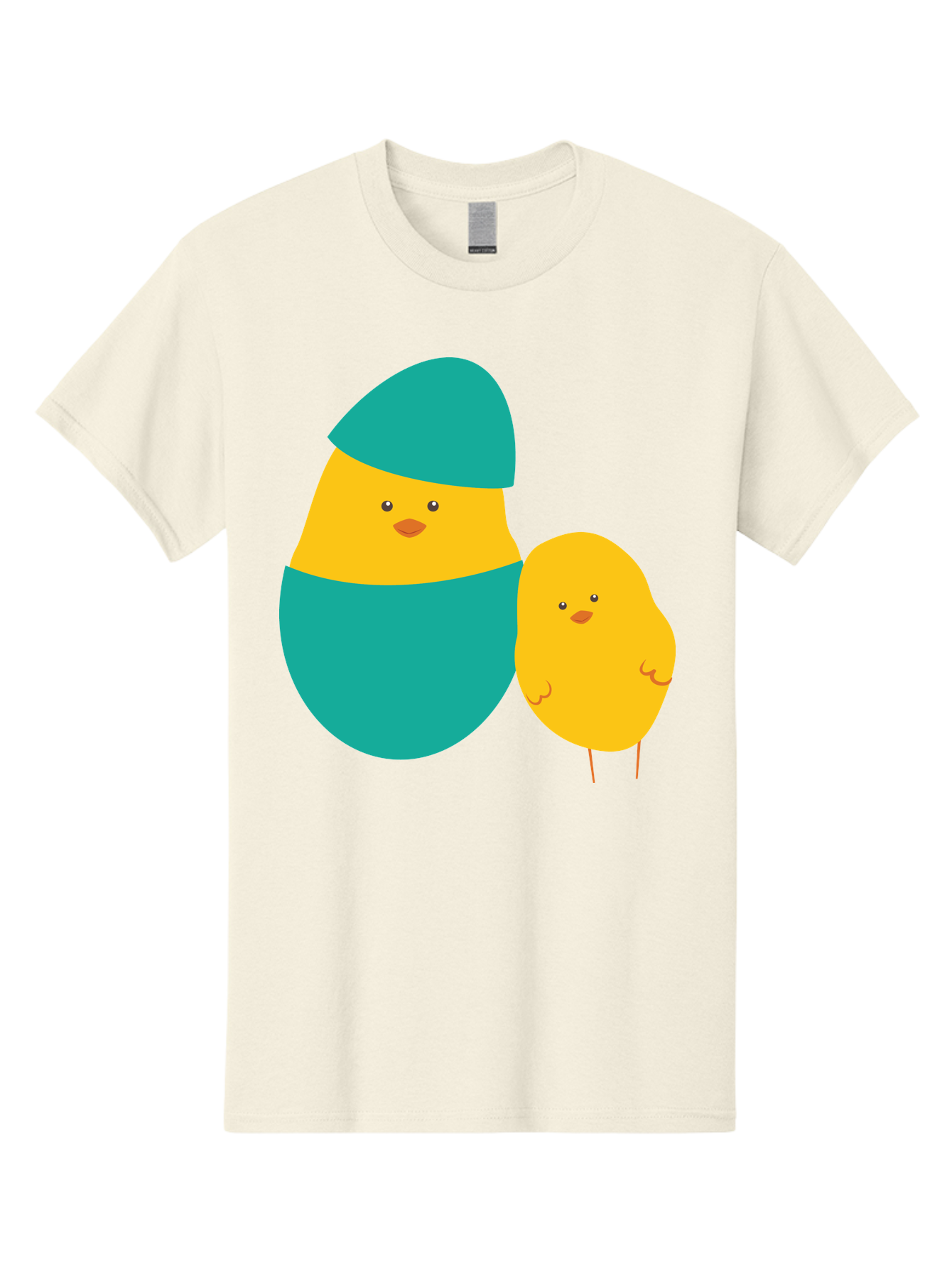 Easter-Chick-And-Hatching-Chick Men'S Graphic Tee, 100% Cotton, Comfortable Casual Summer Wear, Machine Washable, Hatching Chick, Yellow Chick, Cartoon Character, Teal Egg, Newborn Animal, Cute Illustration, Nursery Art, Easter Theme, Aac669