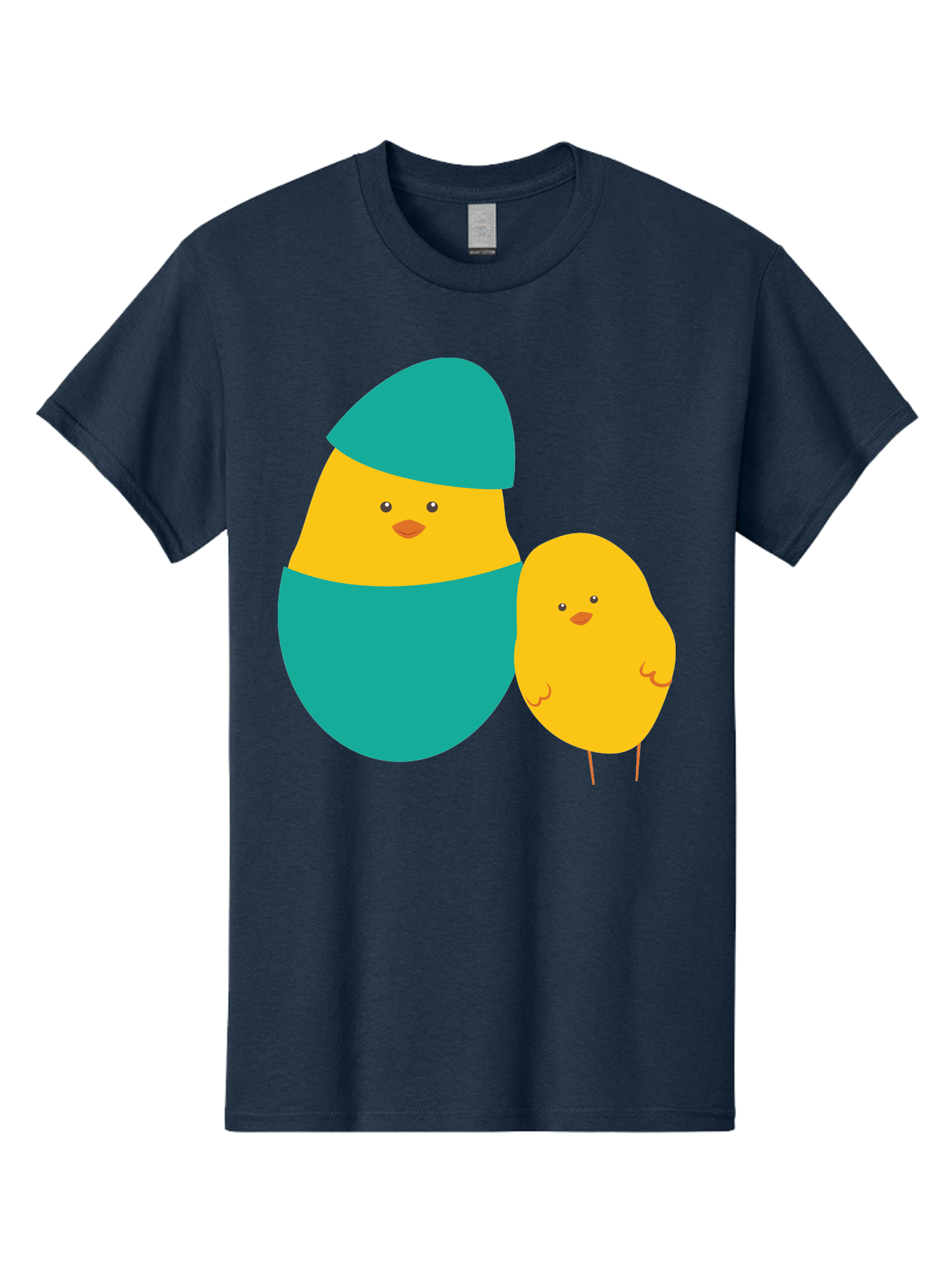 Easter-Chick-And-Hatching-Chick Men'S Graphic Tee, 100% Cotton, Comfortable Casual Summer Wear, Machine Washable, Hatching Chick, Yellow Chick, Cartoon Character, Teal Egg, Newborn Animal, Cute Illustration, Nursery Art, Easter Theme, Aac669