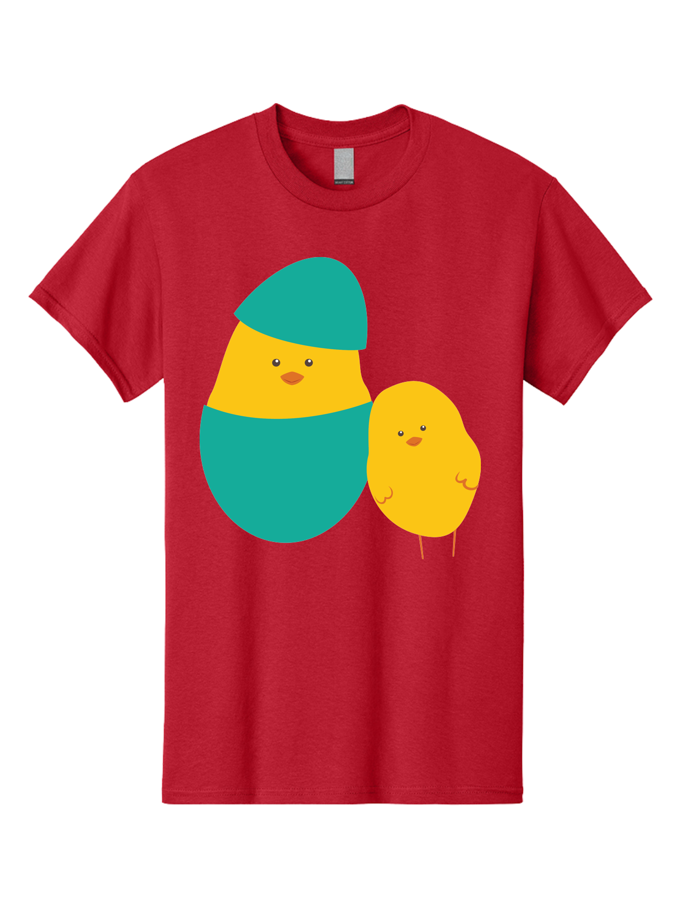 Easter-Chick-And-Hatching-Chick Men'S Graphic Tee, 100% Cotton, Comfortable Casual Summer Wear, Machine Washable, Hatching Chick, Yellow Chick, Cartoon Character, Teal Egg, Newborn Animal, Cute Illustration, Nursery Art, Easter Theme, Aac669