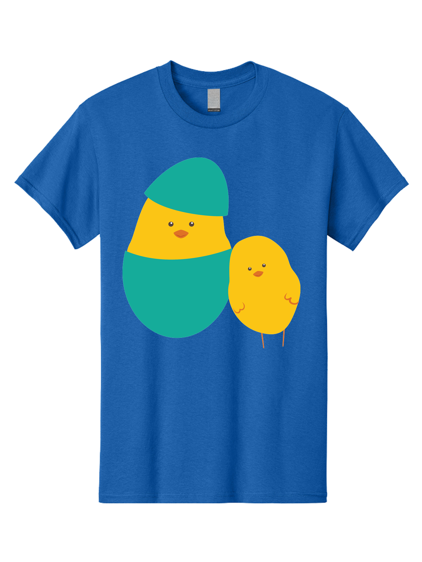 Easter-Chick-And-Hatching-Chick Men'S Graphic Tee, 100% Cotton, Comfortable Casual Summer Wear, Machine Washable, Hatching Chick, Yellow Chick, Cartoon Character, Teal Egg, Newborn Animal, Cute Illustration, Nursery Art, Easter Theme, Aac669