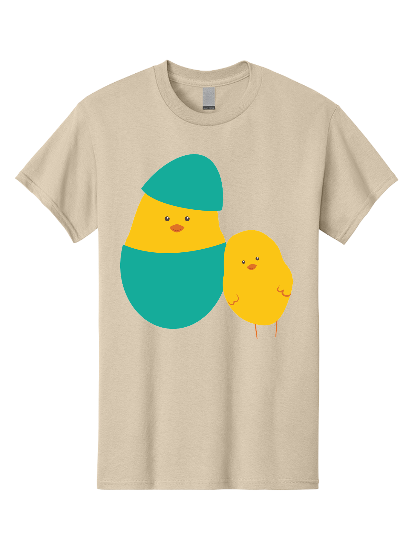 Easter-Chick-And-Hatching-Chick Men'S Graphic Tee, 100% Cotton, Comfortable Casual Summer Wear, Machine Washable, Hatching Chick, Yellow Chick, Cartoon Character, Teal Egg, Newborn Animal, Cute Illustration, Nursery Art, Easter Theme, Aac669