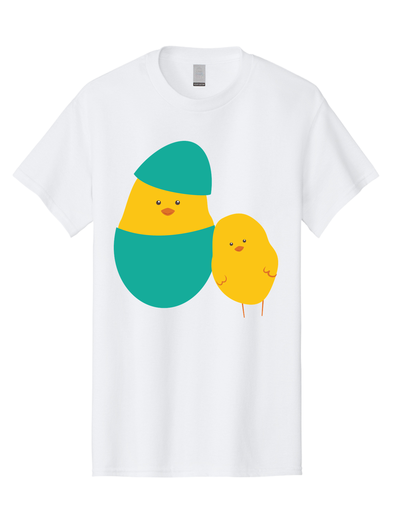 Easter-Chick-And-Hatching-Chick Men'S Graphic Tee, 100% Cotton, Comfortable Casual Summer Wear, Machine Washable, Hatching Chick, Yellow Chick, Cartoon Character, Teal Egg, Newborn Animal, Cute Illustration, Nursery Art, Easter Theme, Aac669