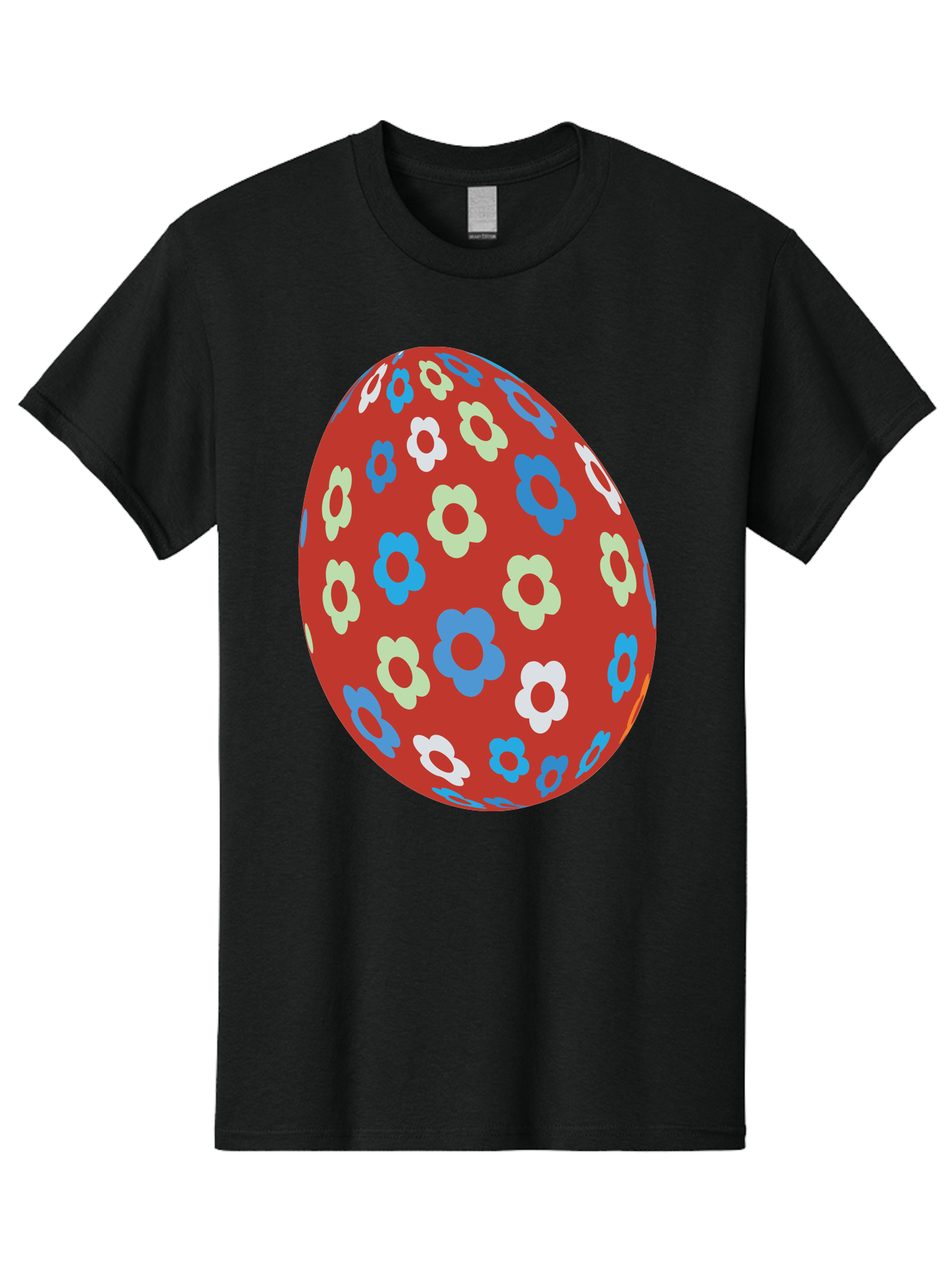 Easter-Egg-1 Men'S Graphic Tee, 100% Cotton, Comfortable Casual Summer Wear, Machine Washable, Easter Egg, Floral Pattern, Colorful Flowers, Red Egg, Blue Flowers, White Flowers, Green Flowers, Festive Design, Spring Theme, Decorated Egg, Aac671