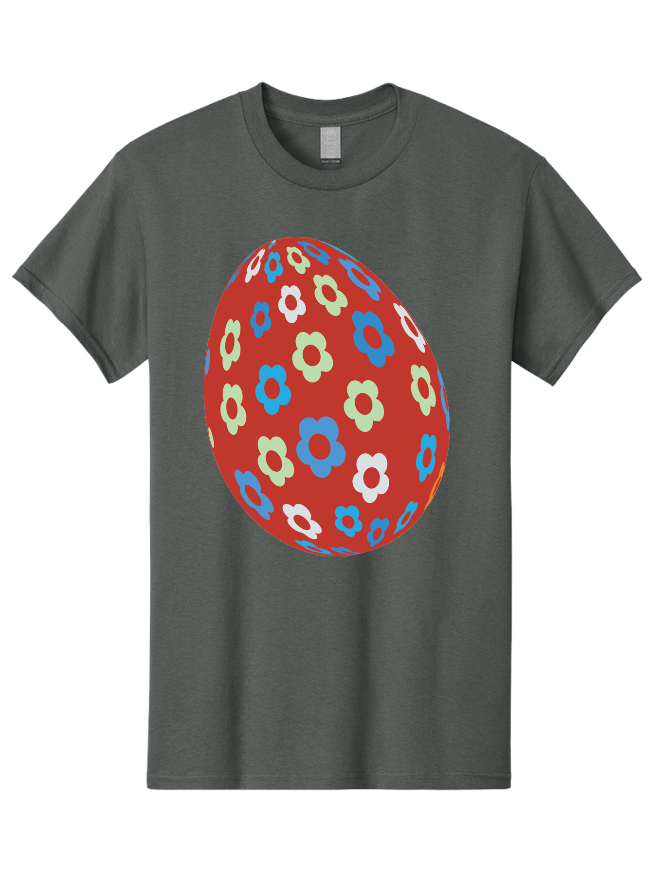 Easter-Egg-1 Men'S Graphic Tee, 100% Cotton, Comfortable Casual Summer Wear, Machine Washable, Easter Egg, Floral Pattern, Colorful Flowers, Red Egg, Blue Flowers, White Flowers, Green Flowers, Festive Design, Spring Theme, Decorated Egg, Aac671