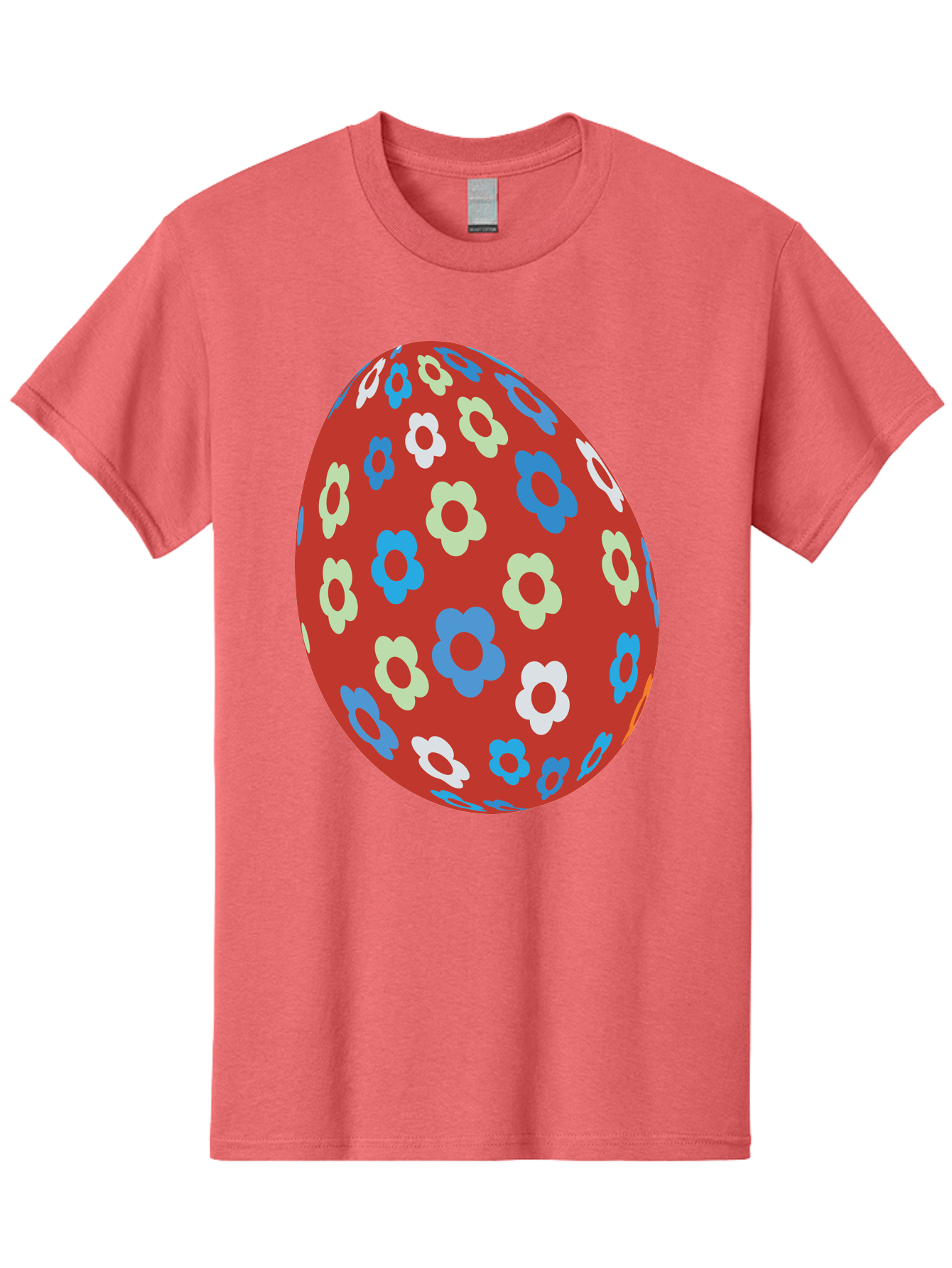 Easter-Egg-1 Men'S Graphic Tee, 100% Cotton, Comfortable Casual Summer Wear, Machine Washable, Easter Egg, Floral Pattern, Colorful Flowers, Red Egg, Blue Flowers, White Flowers, Green Flowers, Festive Design, Spring Theme, Decorated Egg, Aac671